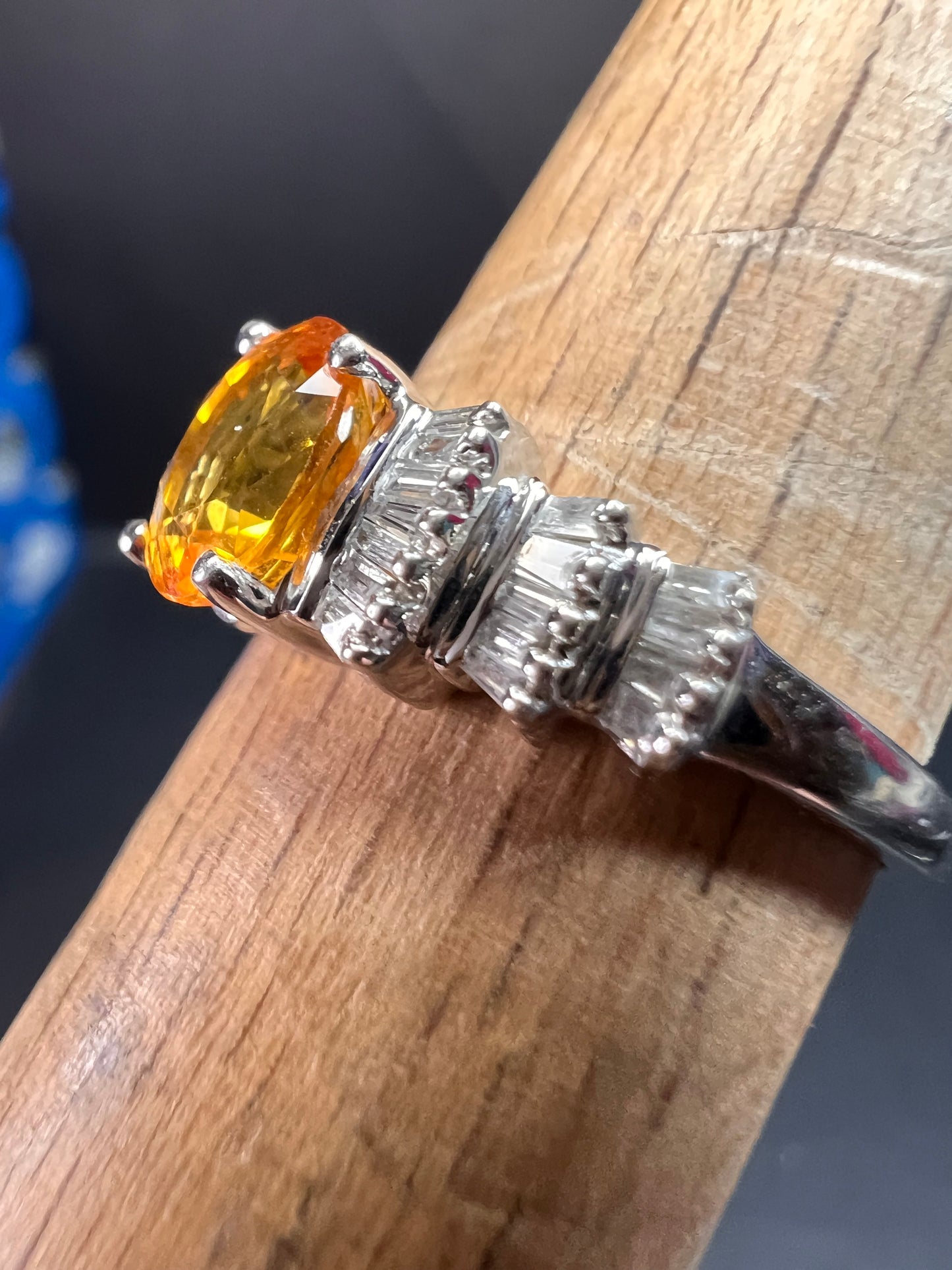 14k white gold yellow sapphire and diamond ring size 7