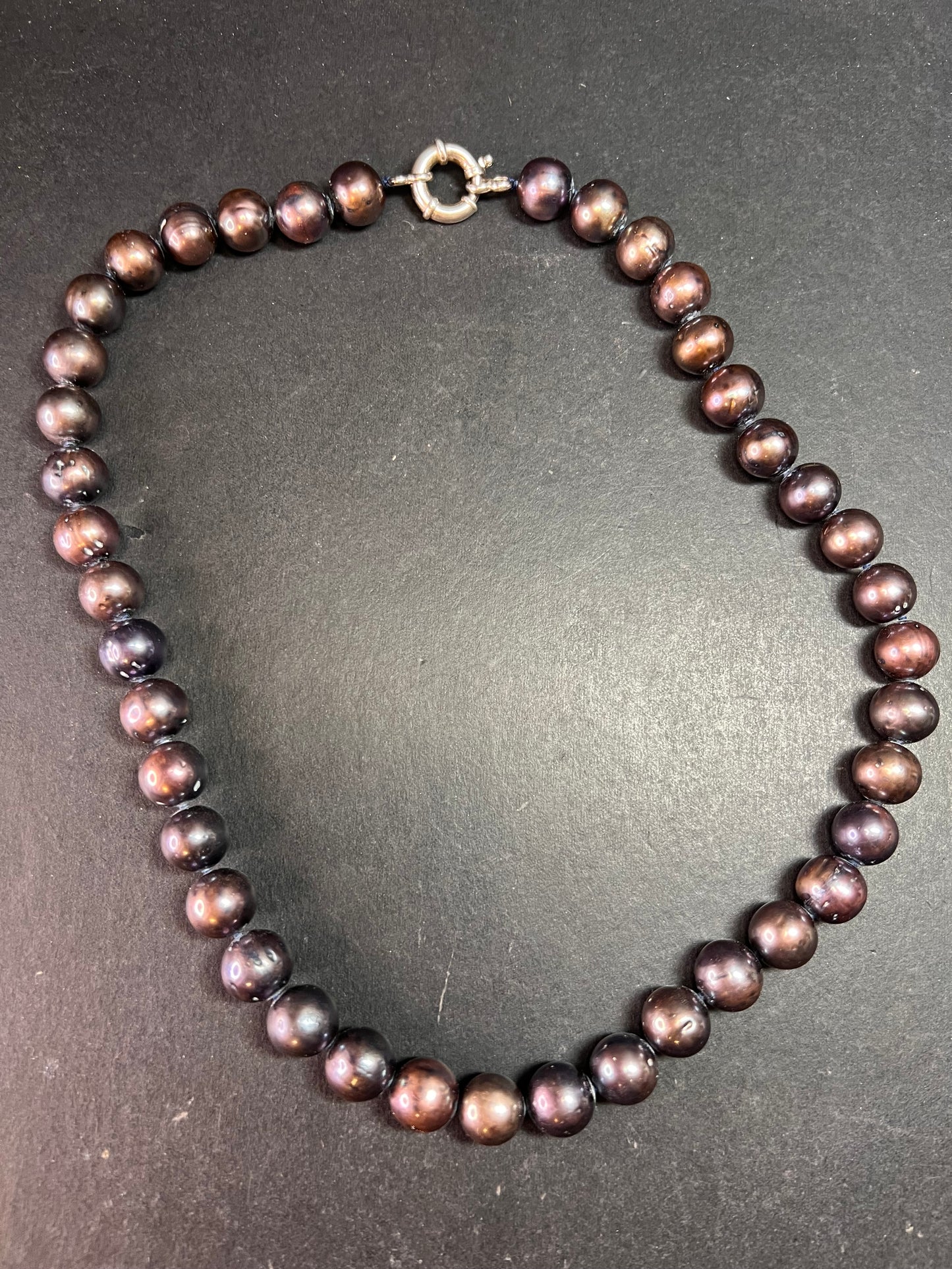 Estate Black Cultured Pearl Necklace 20 Inch 11.8mm 925 Sterling LUC Clasp