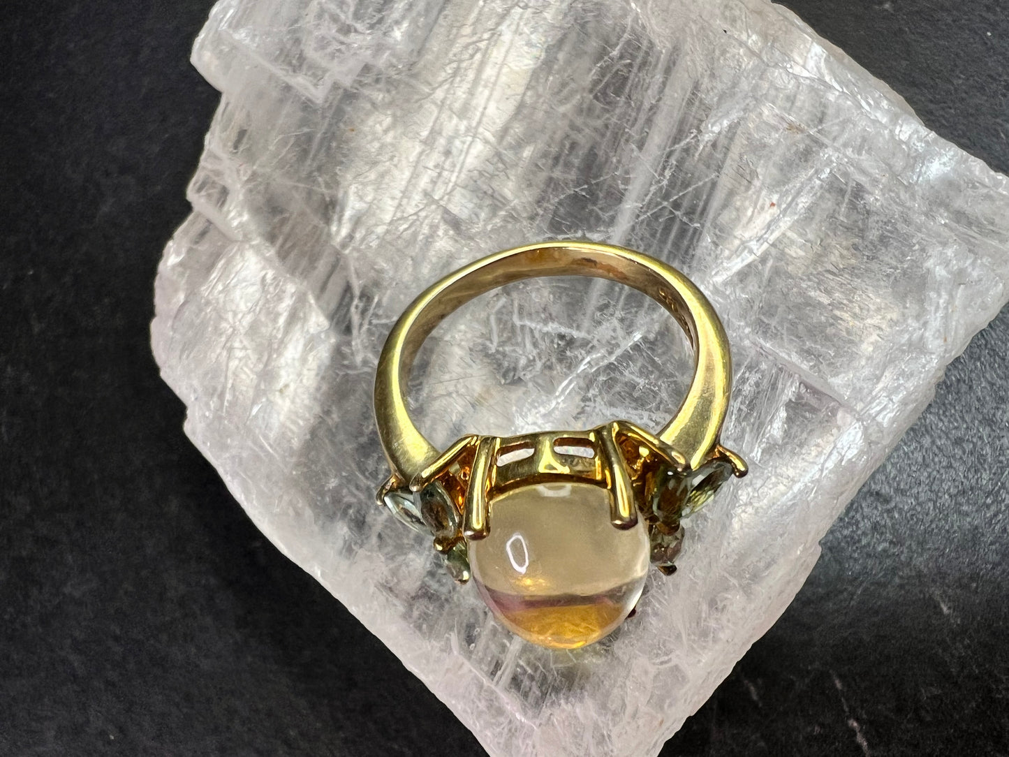 Champagne Quartz & Apatite Vermeil Ring Size 9