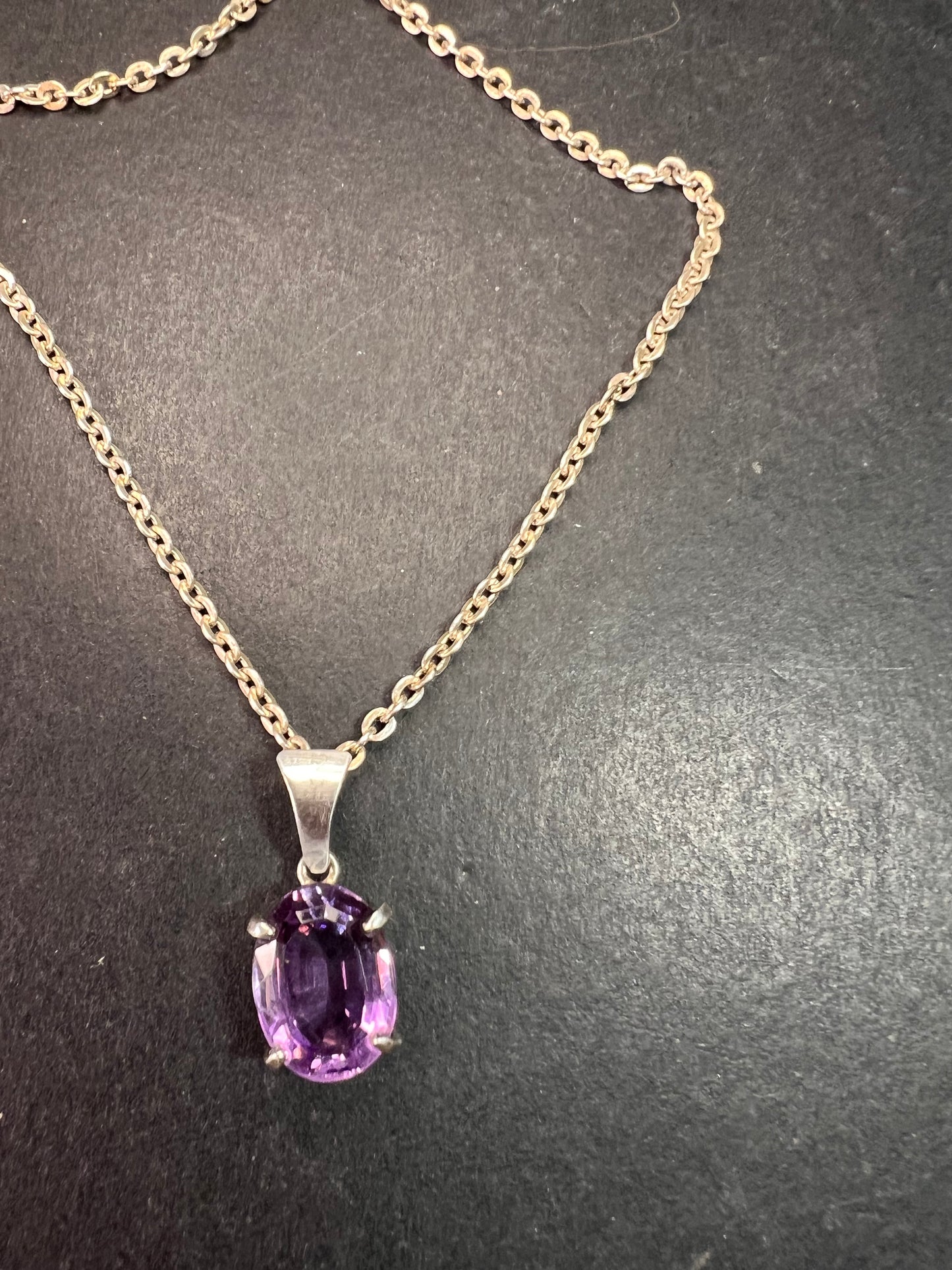 Vintage Amethyst Sterling Silver Pendant on 960 Silver Chain 18”