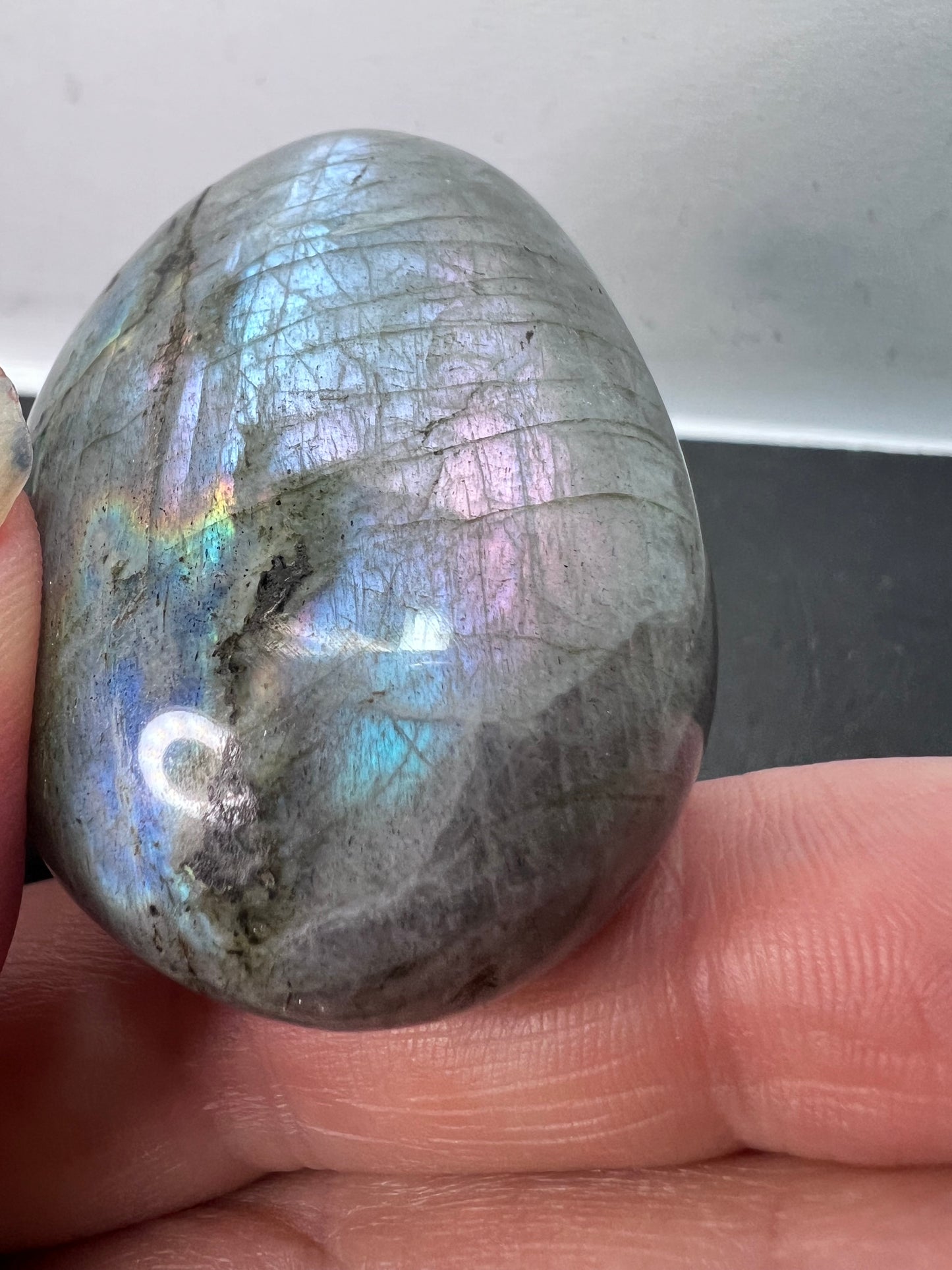 Labradorite with pink and purple rainbow flash