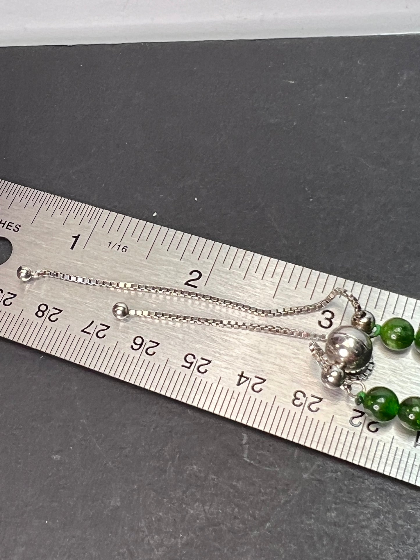 Russian green chrome diopside graduated beaded bolo sterling silver necklace