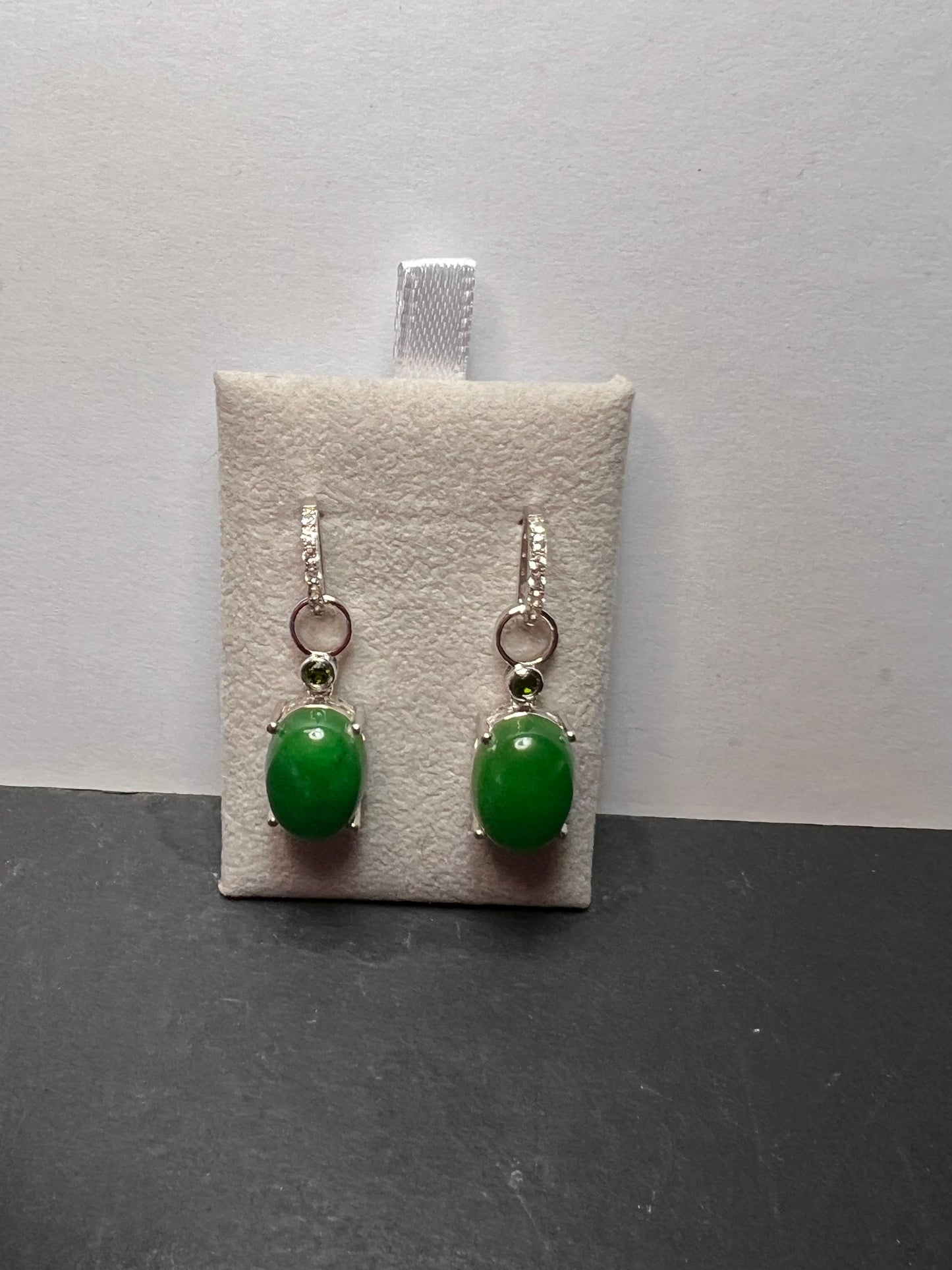 Jade and chrome diopside sterling silver earrings