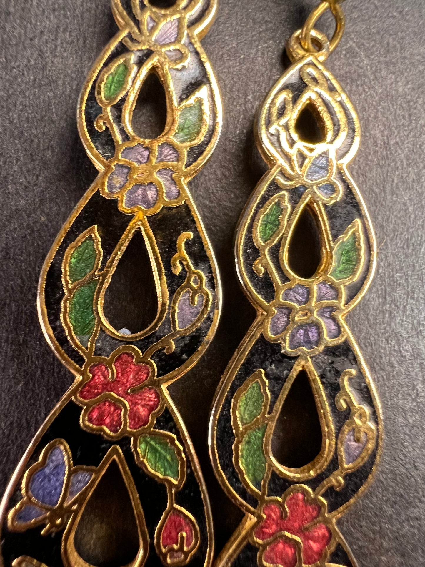Vintage cloisonné butterfly garden dangling earrings