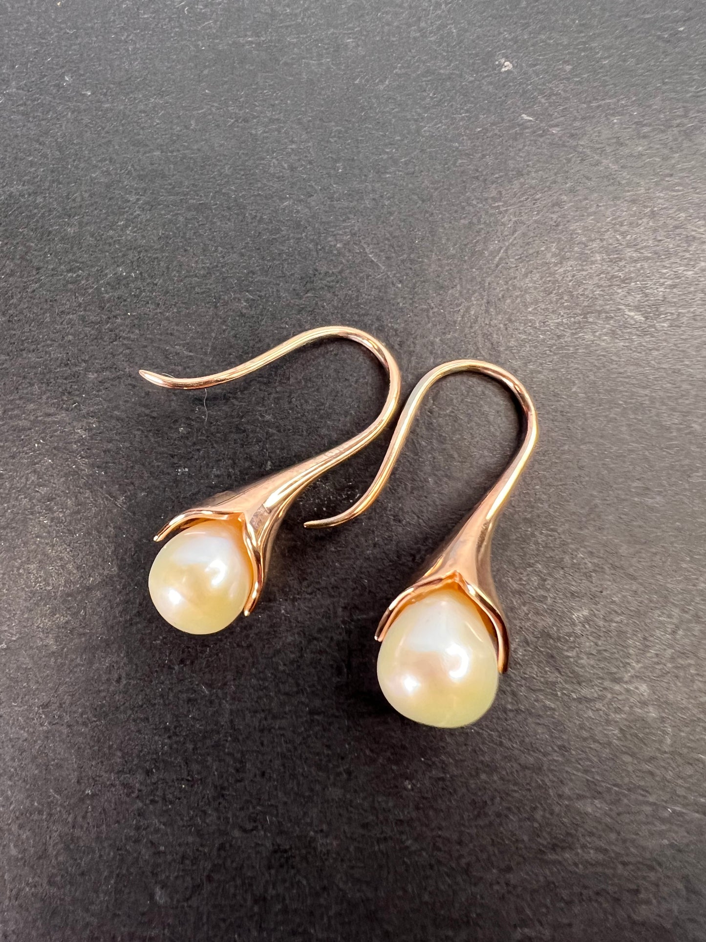 Freshwater cultured drip pearl earrings in 14k rose gold over sterling silver