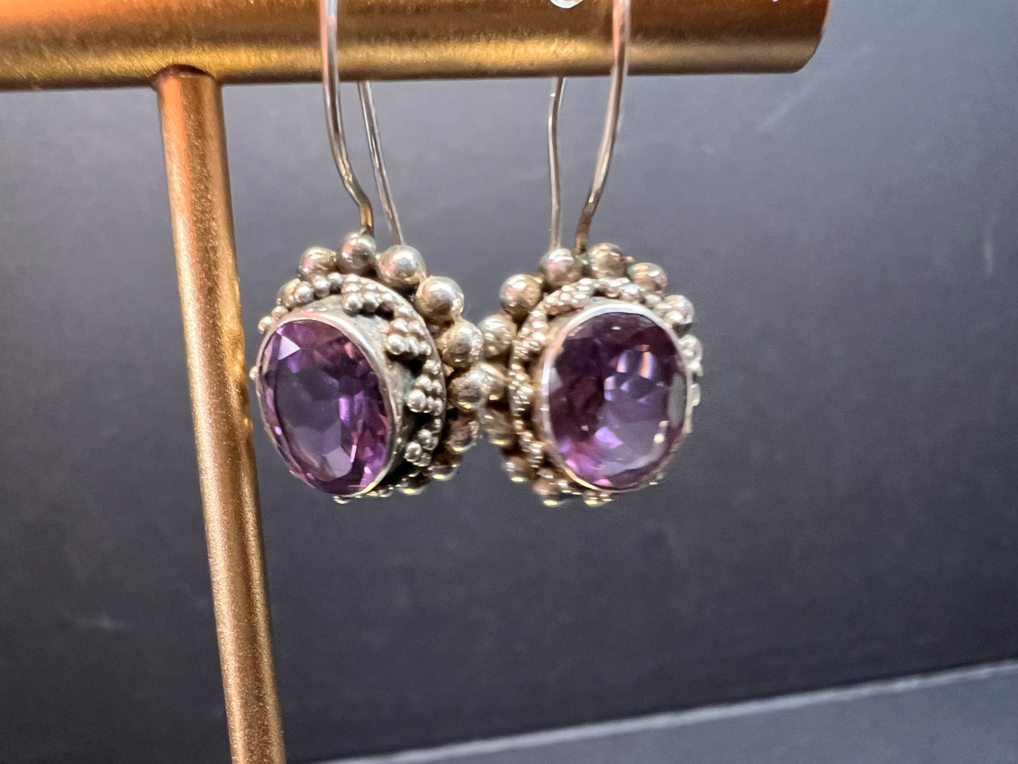 Vintage Suarti Bali sterling silver amethyst earrings