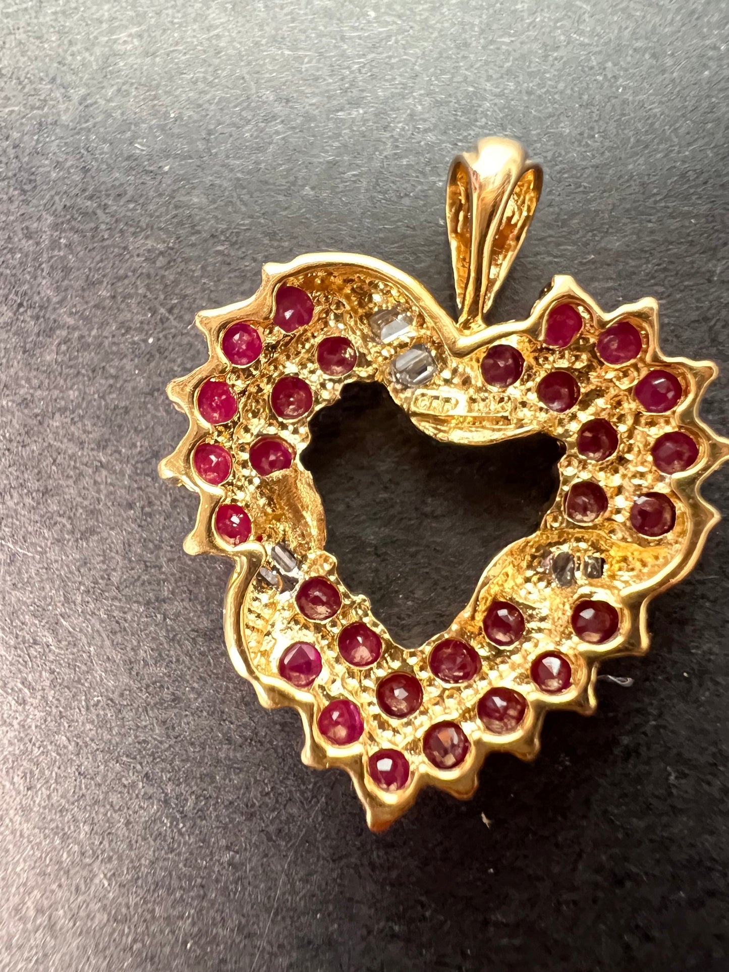 10k gold ruby and diamond heart pendant