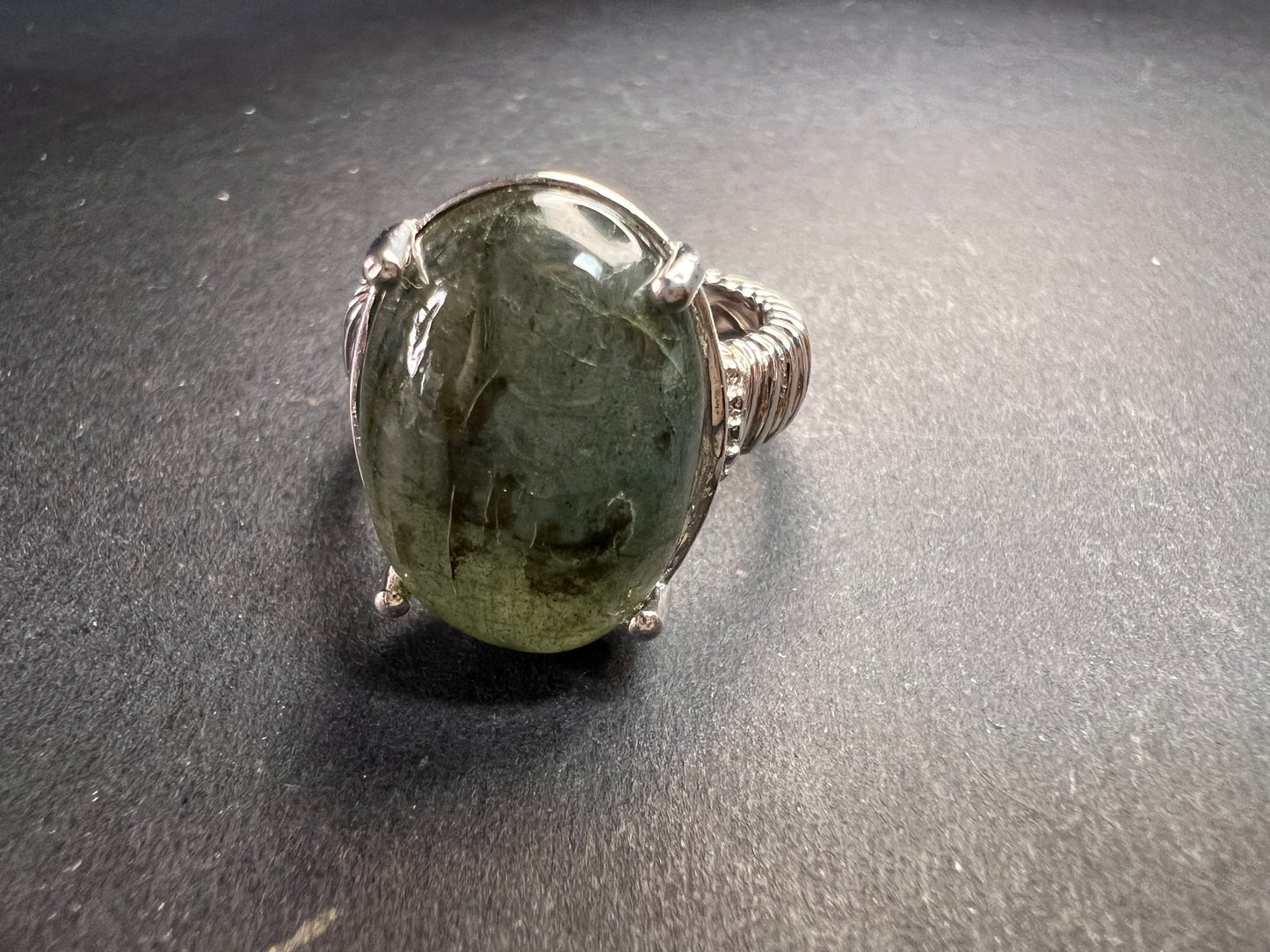NEW labradorite ring in platinum over brass size 8