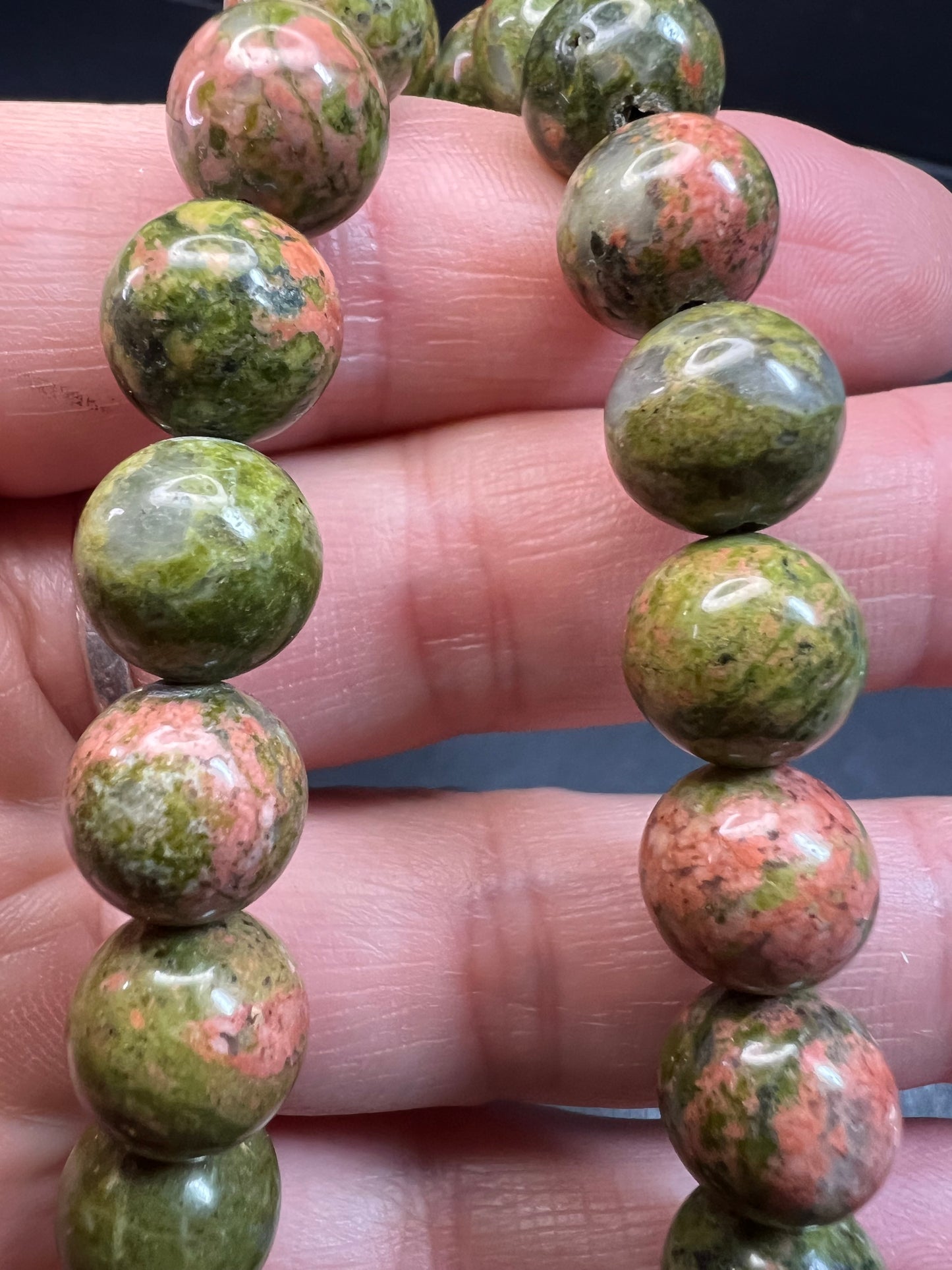 NEW unakite beaded necklace with sterling silver clasp