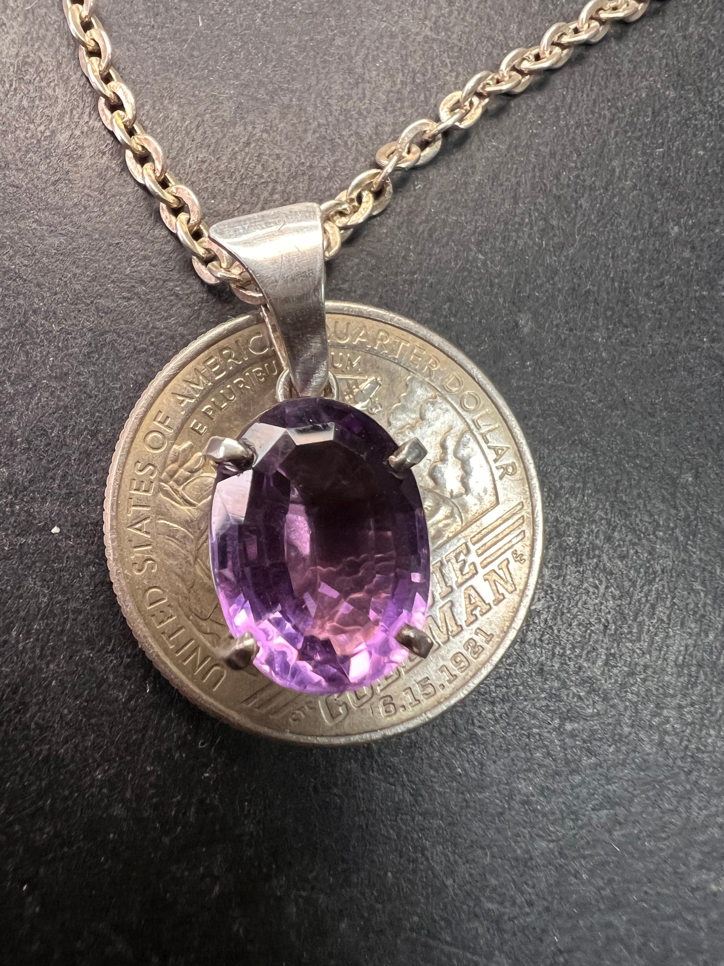 Vintage Amethyst Sterling Silver Pendant on 960 Silver Chain 18”