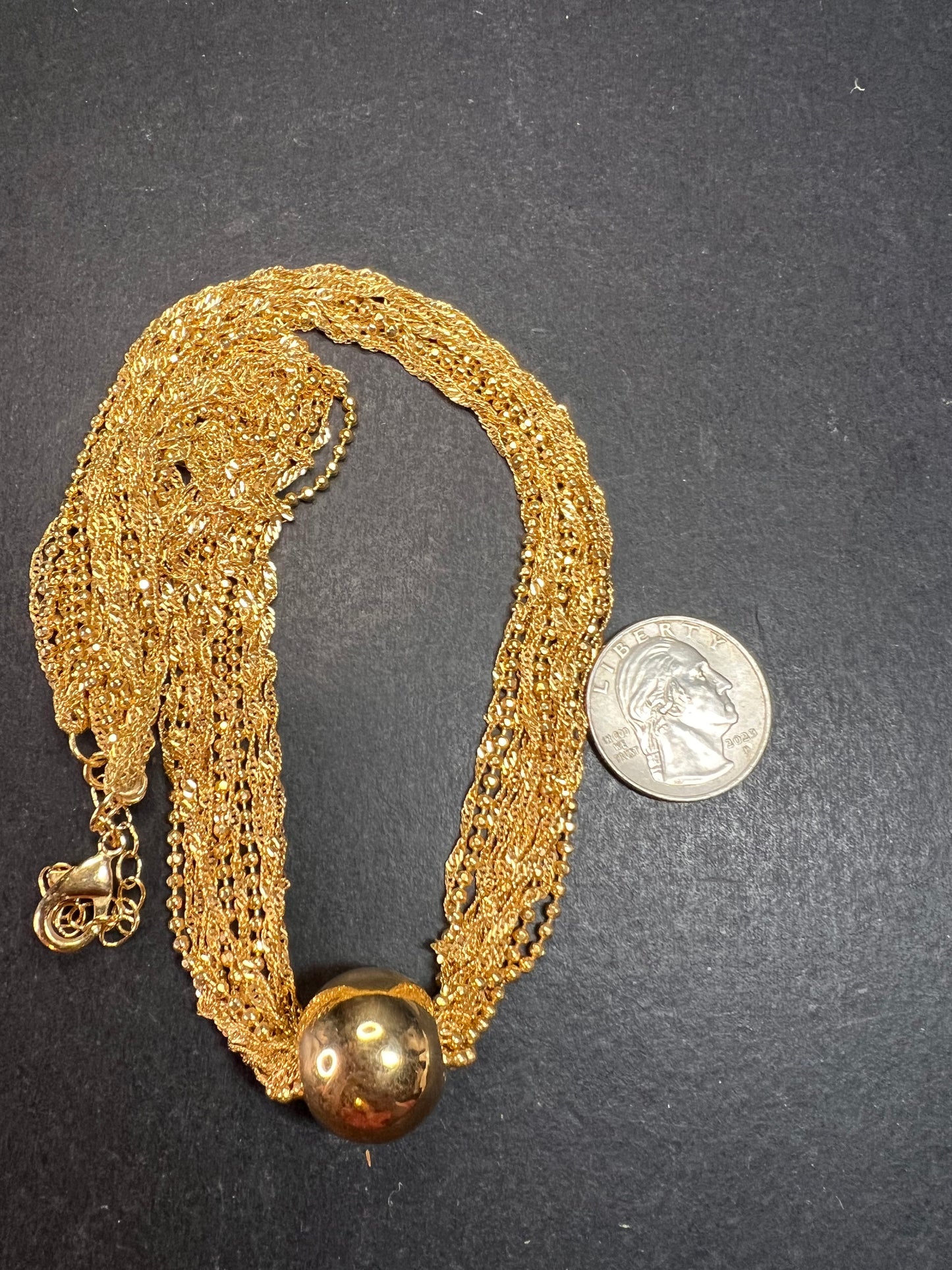 Italian 14 Strand Gold Plated Bead Necklace 18–20 Inch Estate Y2K