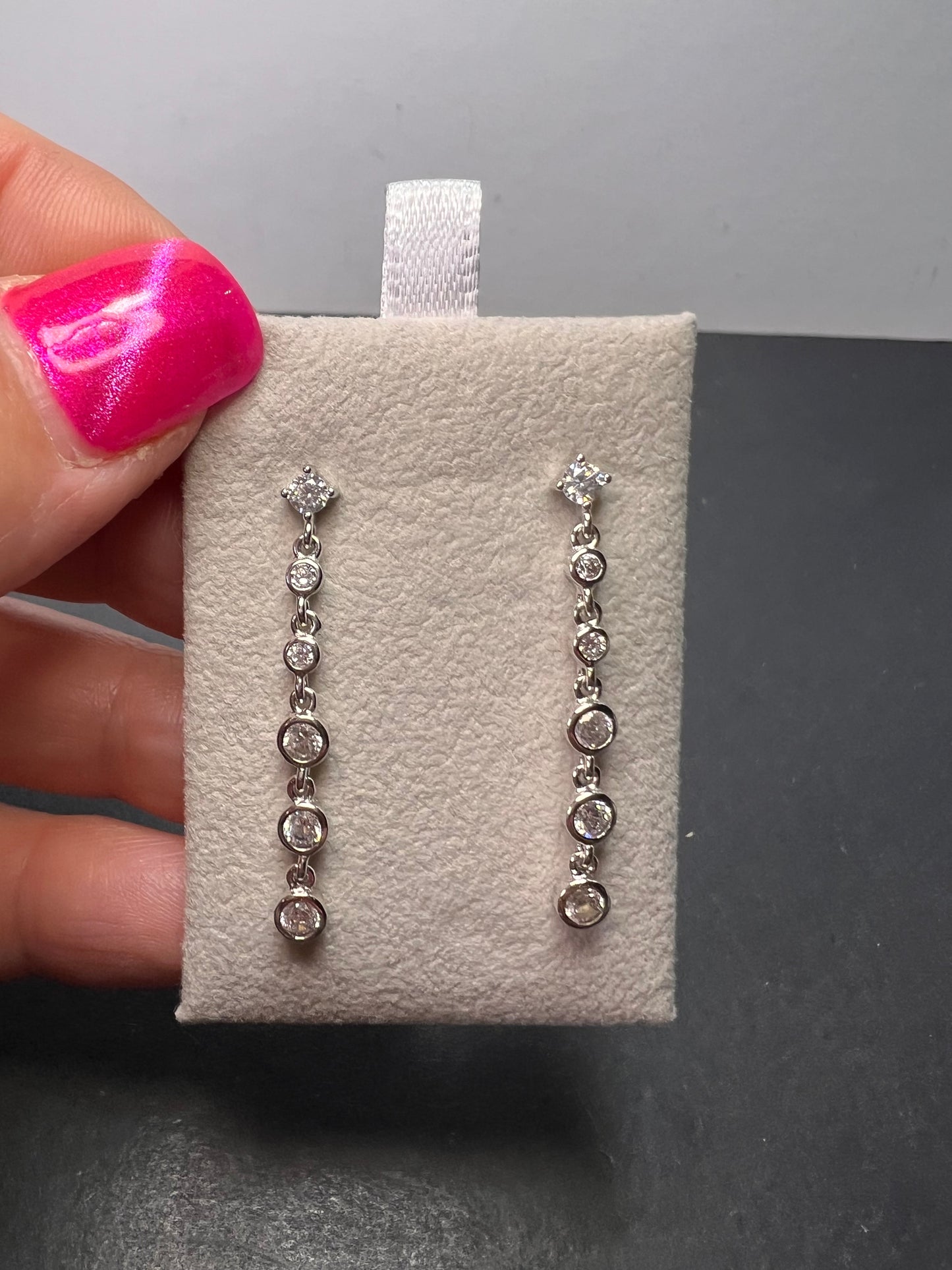 Long CZ sterling silver bubble drop earrings