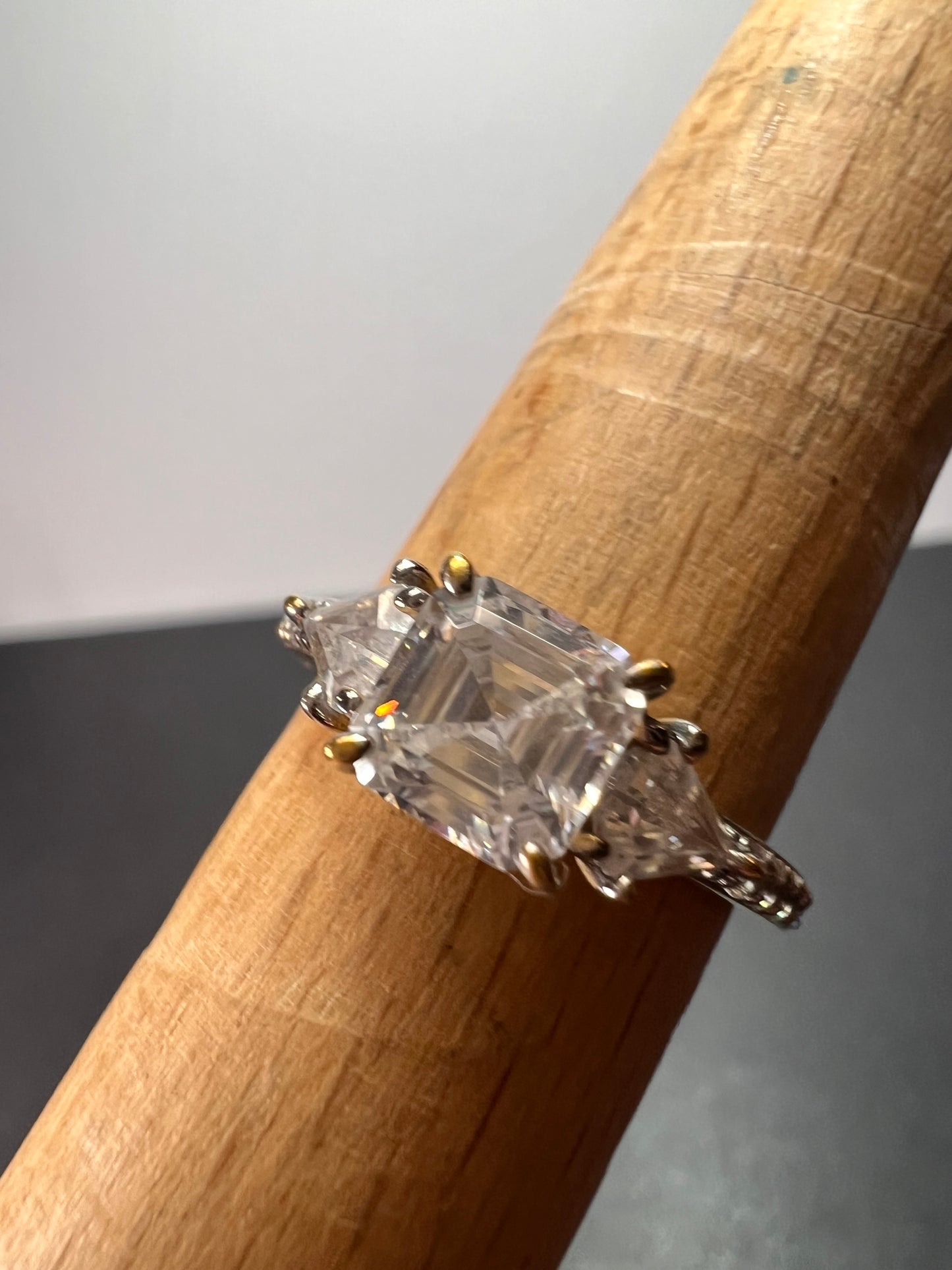 Asscher cut CZ ring in gold over sterling silver size 8