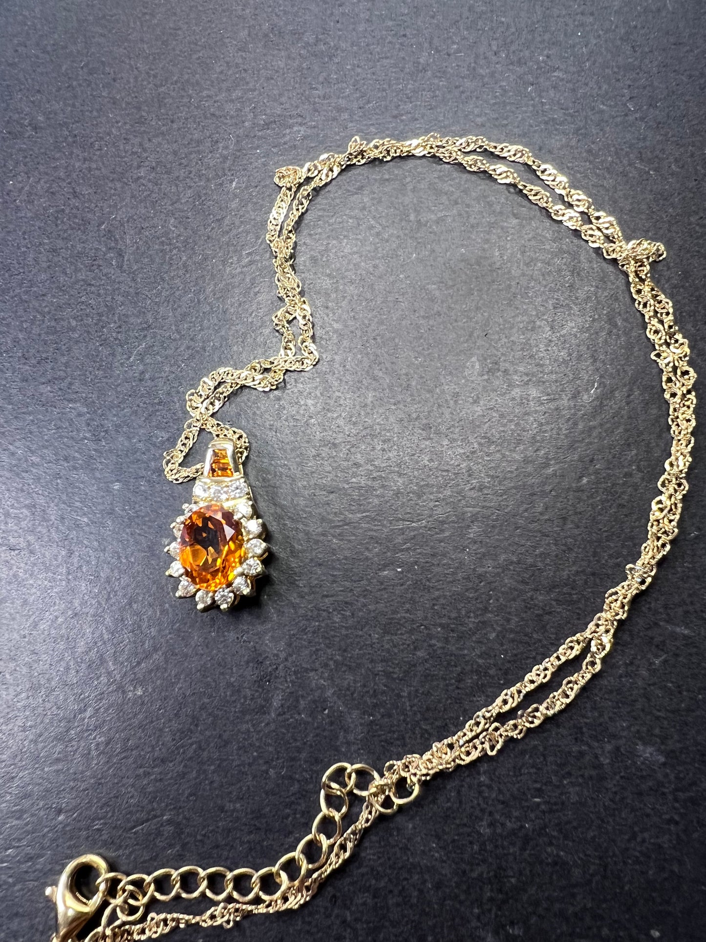 Mandarin citrine and white topaz halo pendant necklace in 14k gold over sterling silver