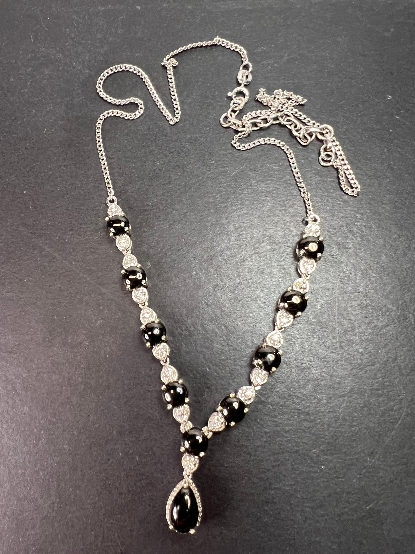 Shungite and white topaz necklace in sterling silver