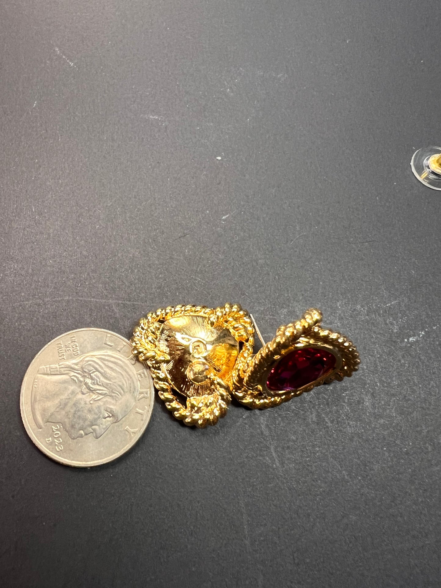 Vintage Swarovski Magenta Crystal Gold Tone Rope Post Earrings