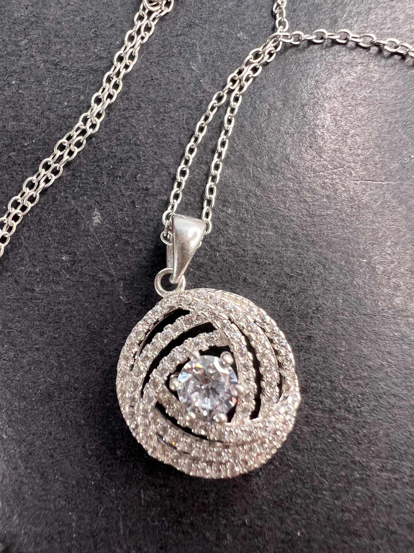 Cz swirl circle sterling silver pendant and chain