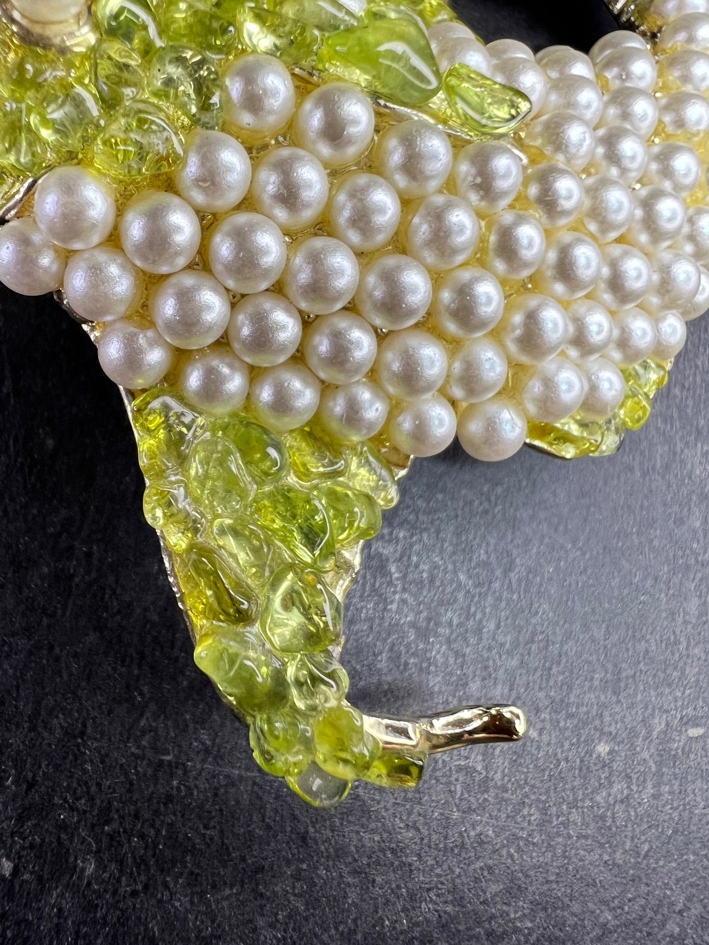 Vintage Faux Pearl & Genuine Peridot Fish Brooch Statement Pin