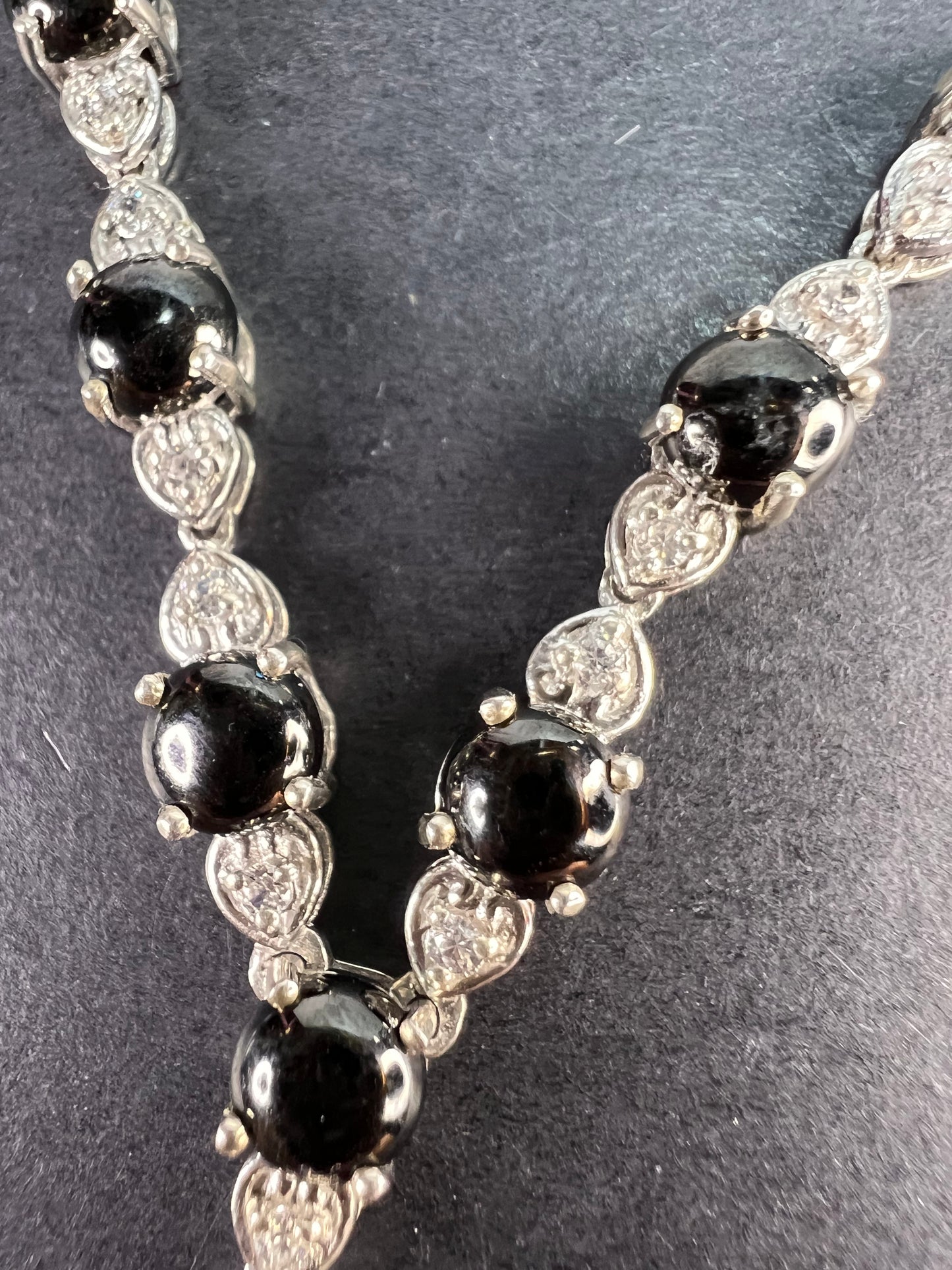 Shungite and white topaz necklace in sterling silver