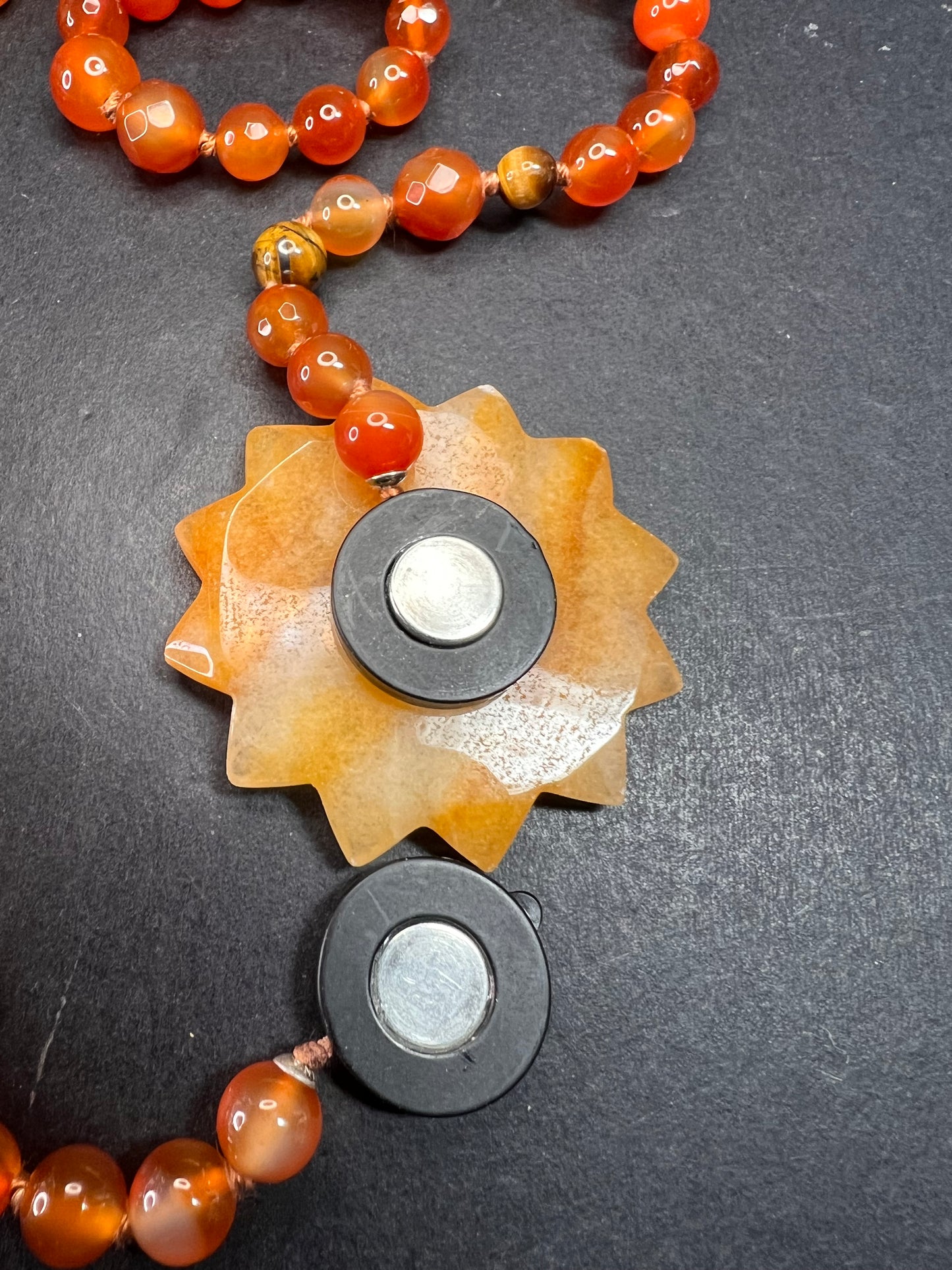 NEW carnelian multi stone sunface knotted necklace