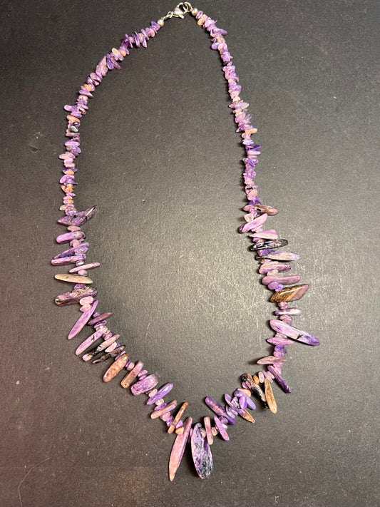 NEW charoite graduated chip beaded 20 inch necklace with stainless steel clasp