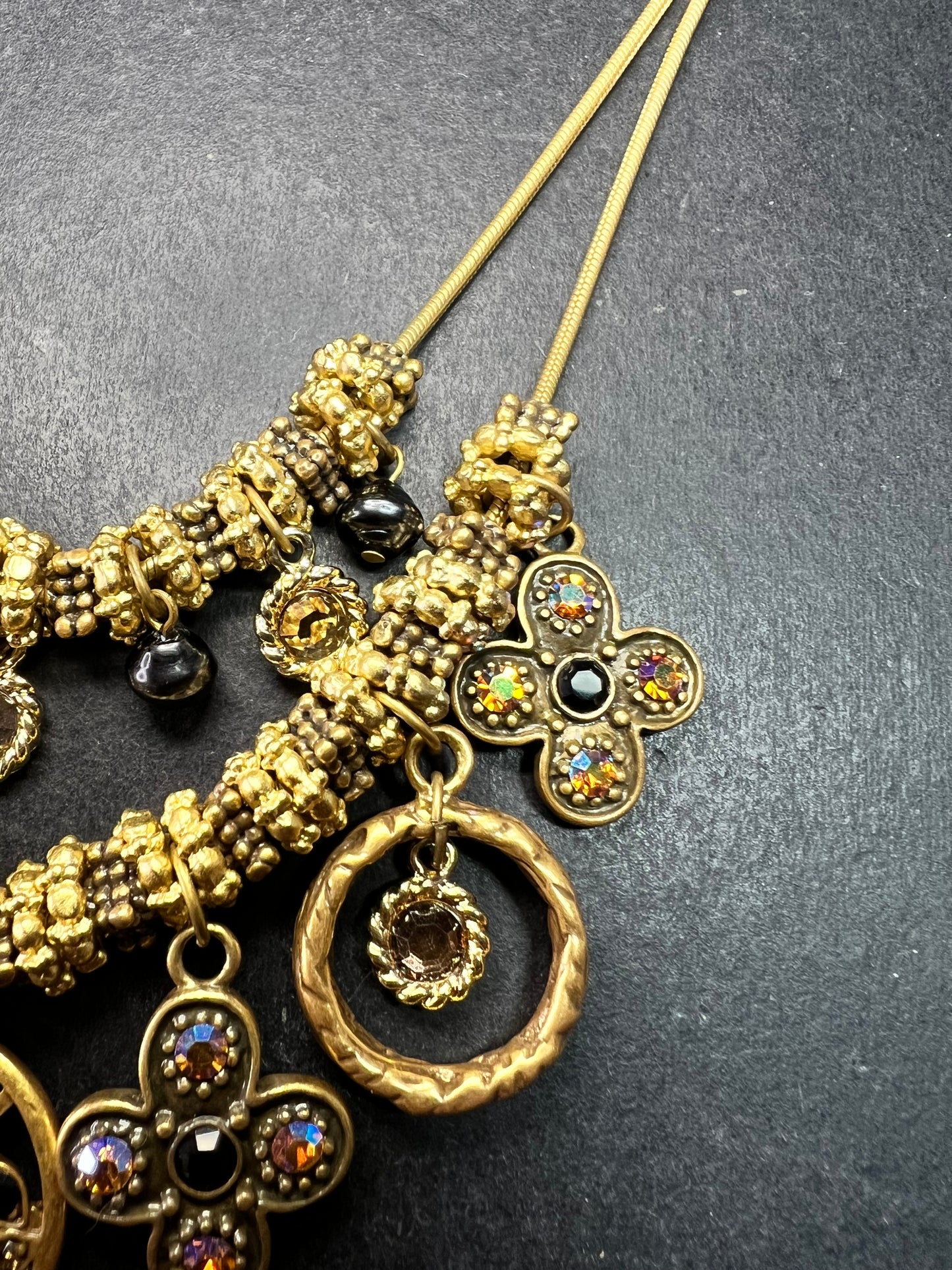 Chico’s Gold Tone Multi Charm Statement Necklace Adjustable 16–24”