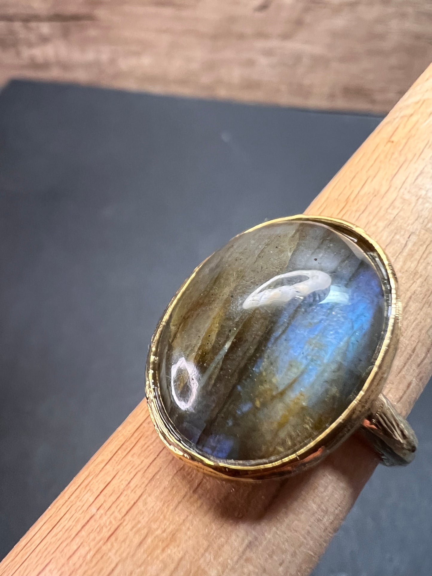 SIG Labradorite size 9 ring in gold tone