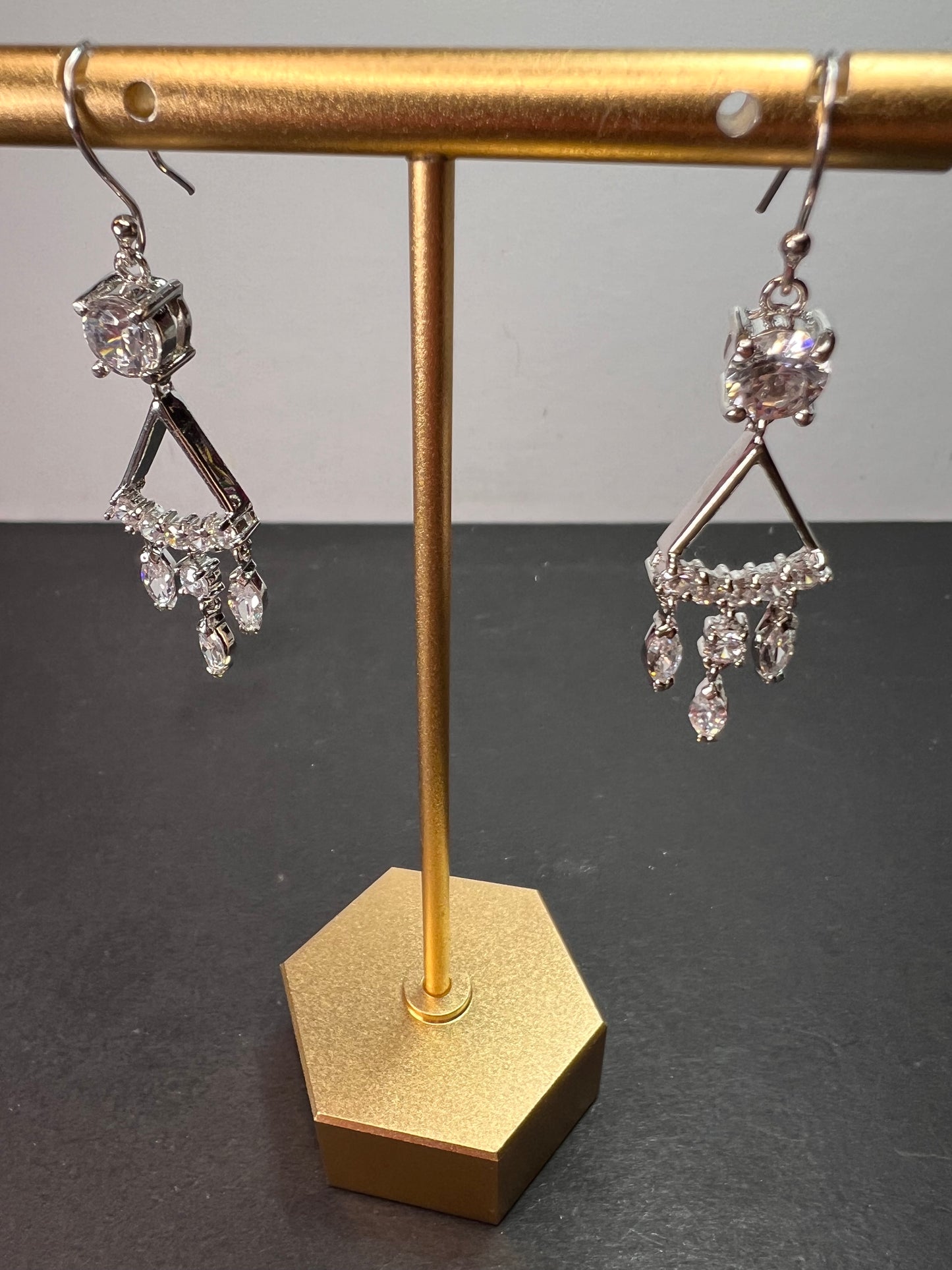 CZ chandelier earrings in platinum over rhodium