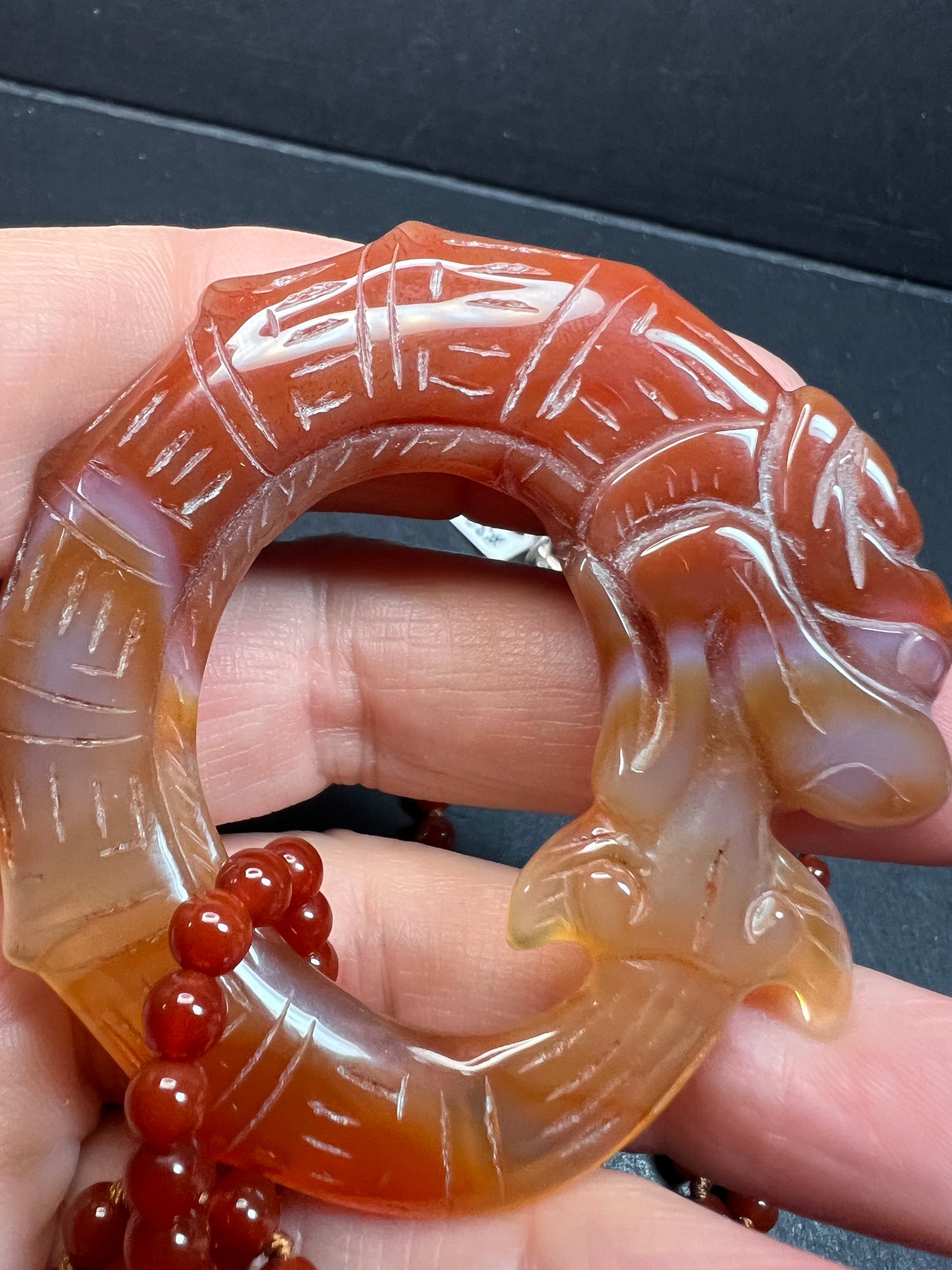 NEW Carnelian dragon pendant 32 inch necklace