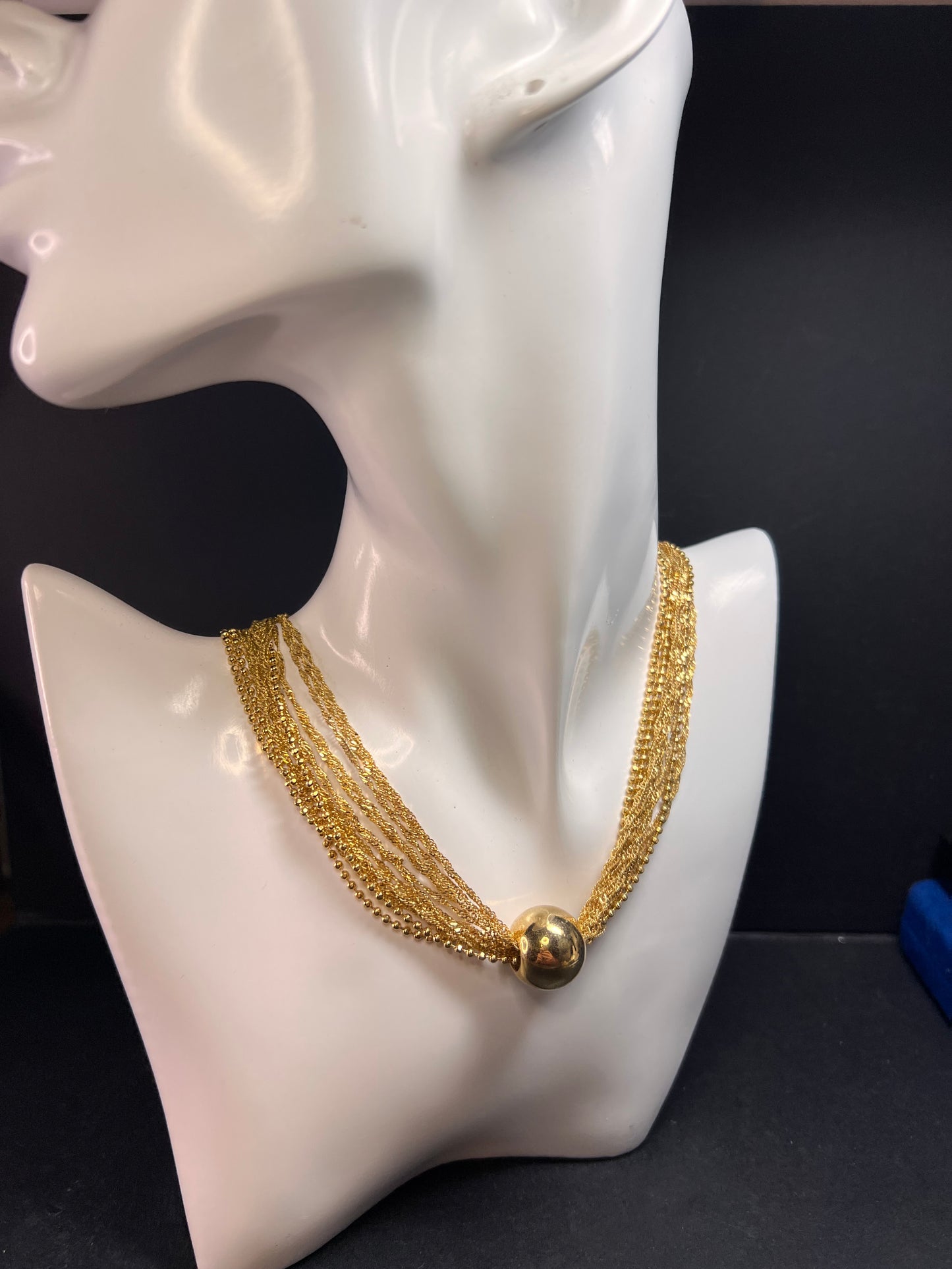 Italian 14 Strand Gold Plated Bead Necklace 18–20 Inch Estate Y2K