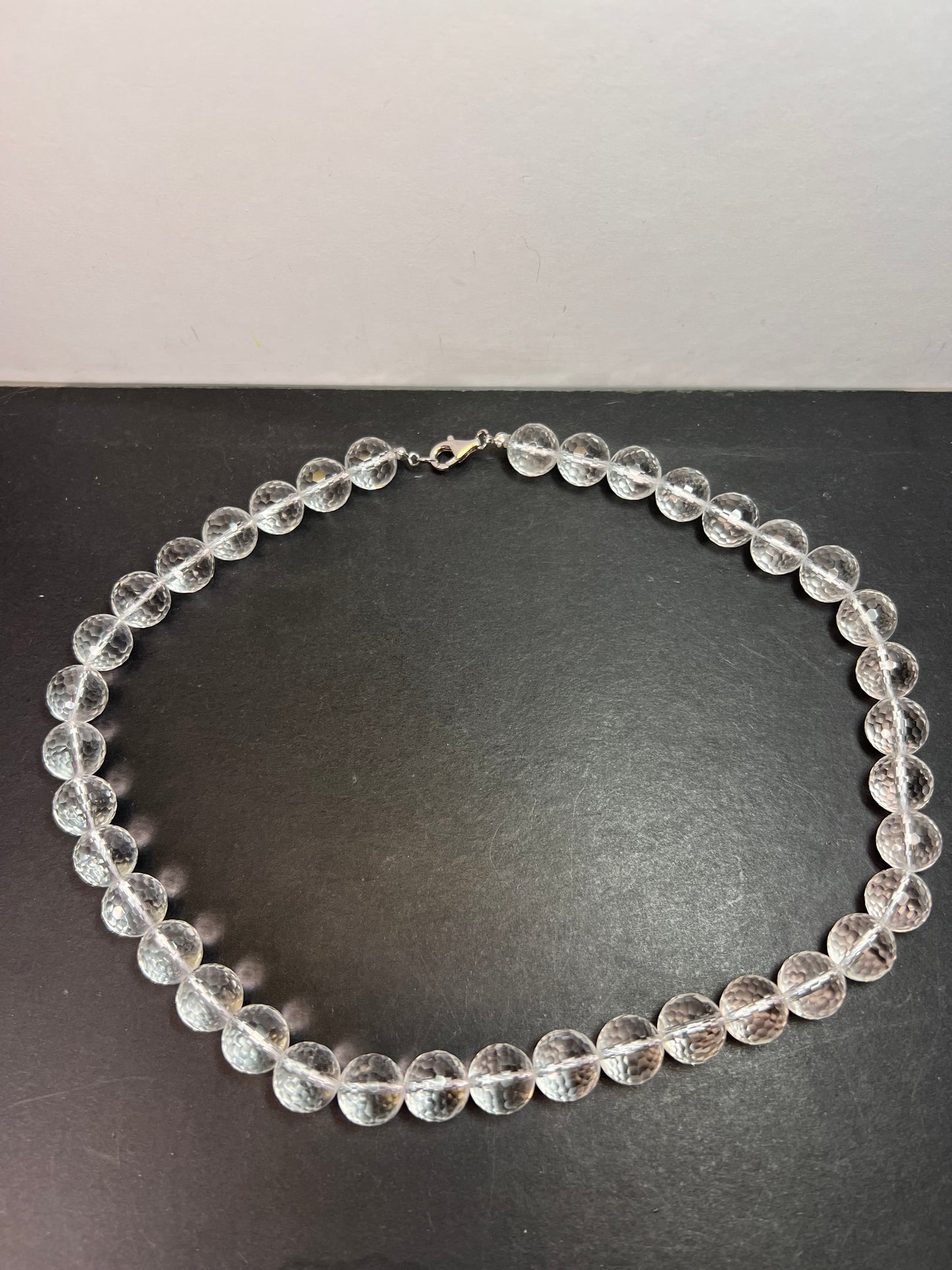 Clear faceted quartz beaded necklace with sterling silver clasp