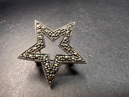 Vintage Sterling silver marcasite star pin brooch