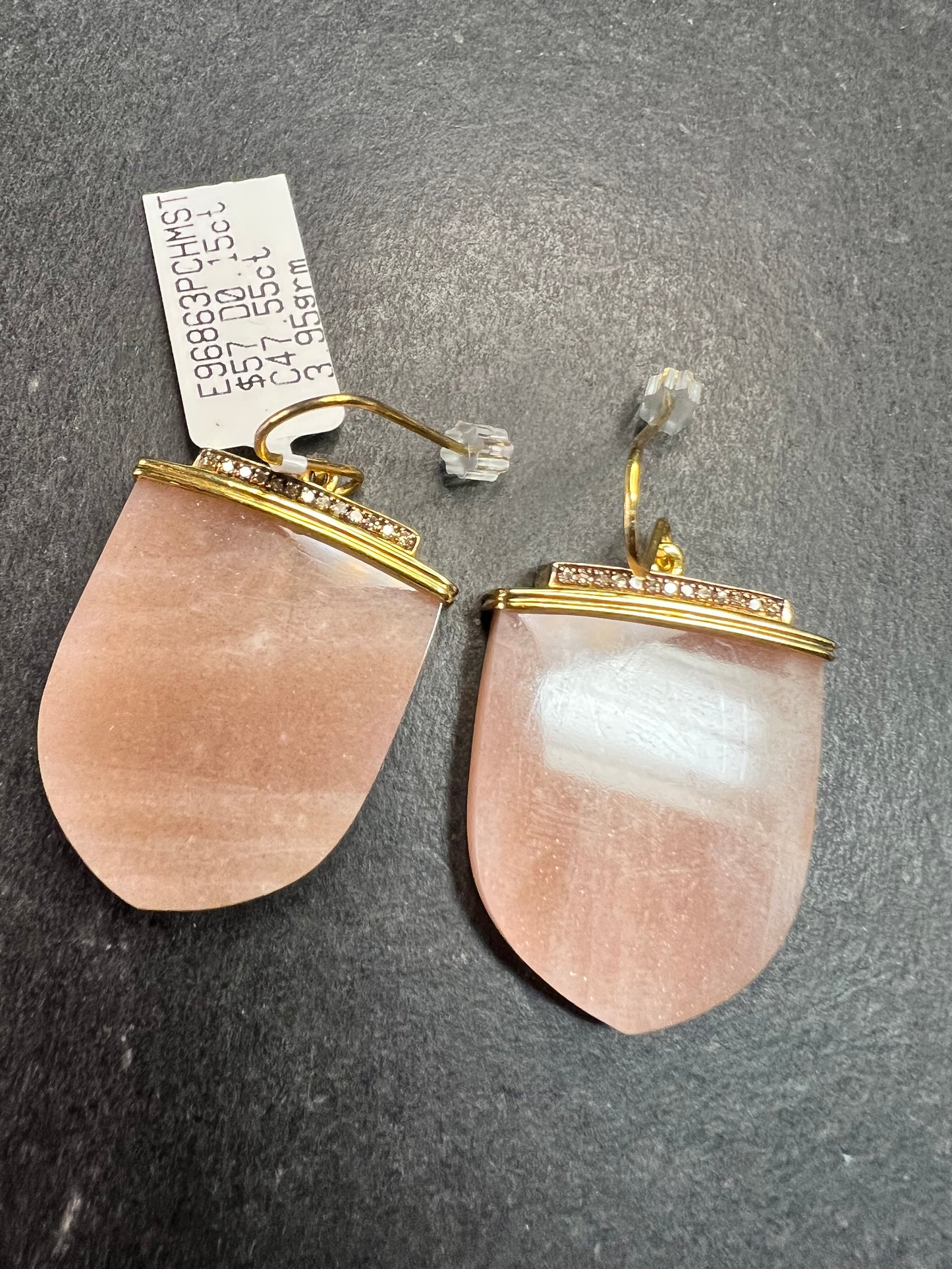 NEW Carol Brodie Rarities Peach Moonstone Diamond 925 Vermeil Earrings