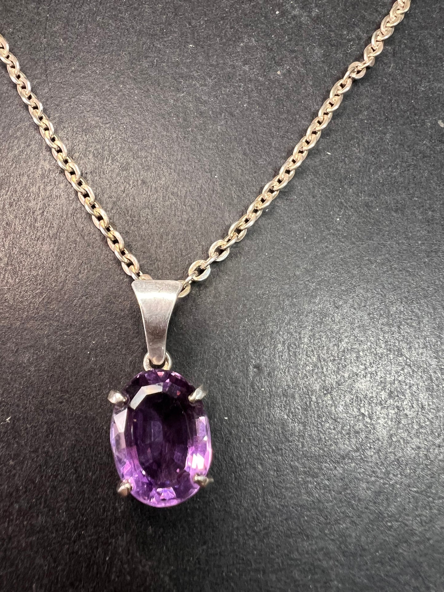 Vintage Amethyst Sterling Silver Pendant on 960 Silver Chain 18”