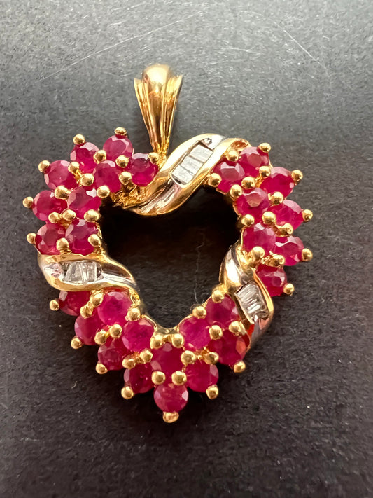 10k gold ruby and diamond heart pendant