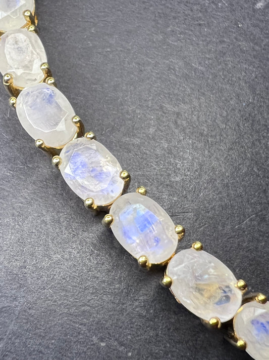 Rainbow Moonstone tennis bracelet gold over sterling silver