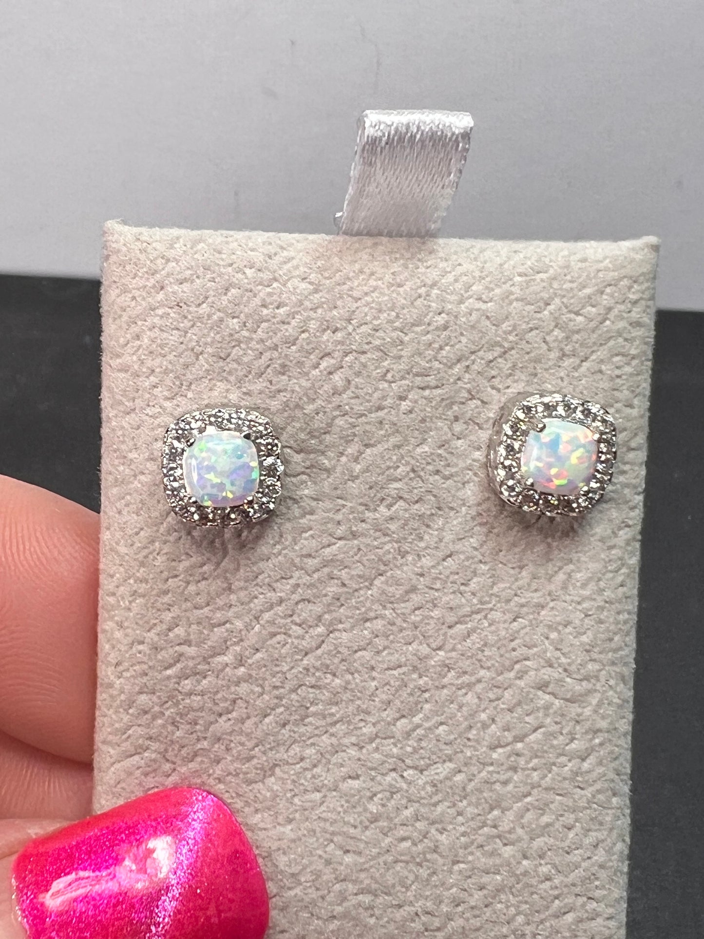 White Lab Created Opal Sterling Silver Stud Earrings 1.54ctw