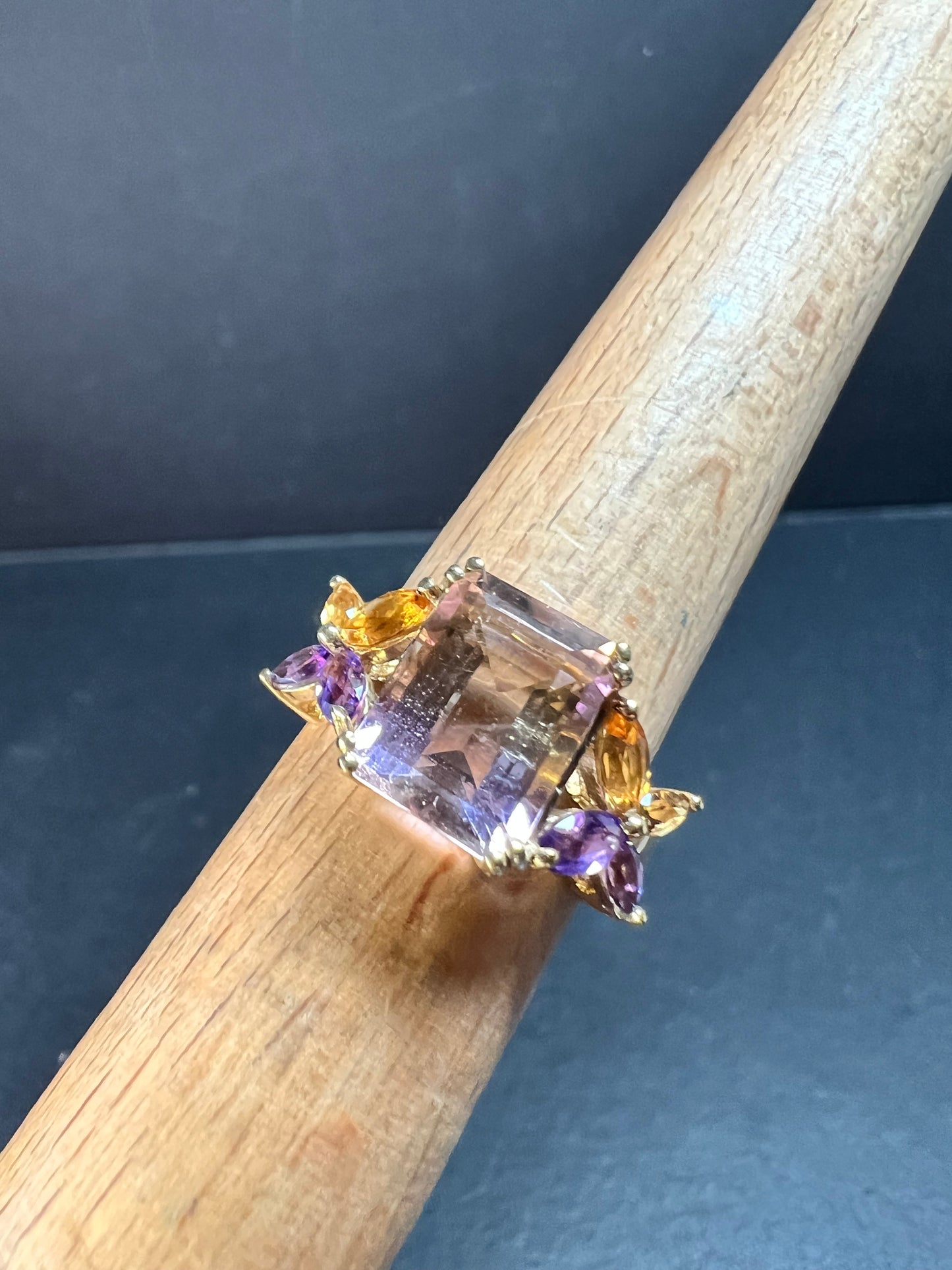 Ametrine Citrine Amethyst Ring Gold Plated 925 Size 7
