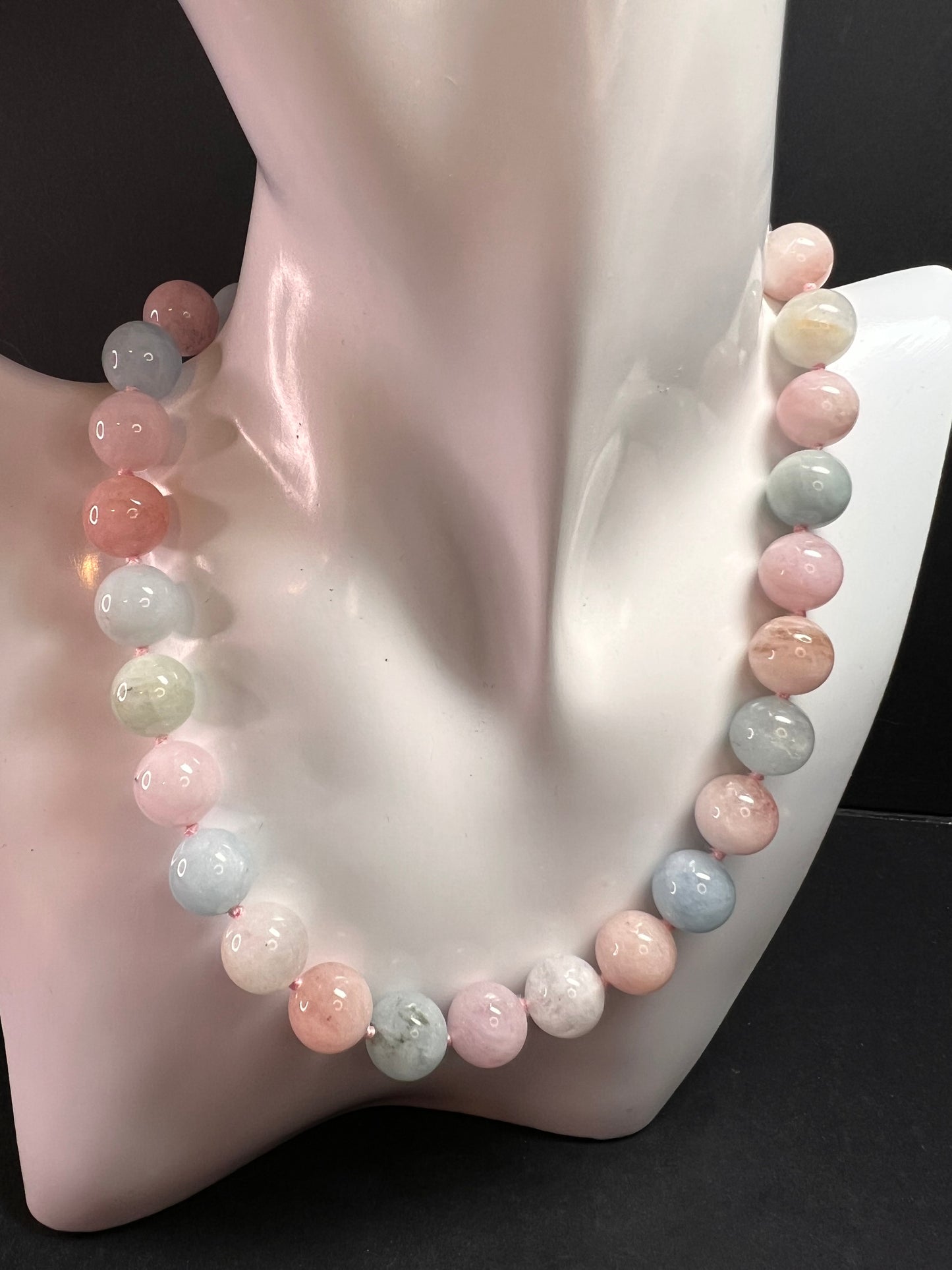 Modern Multi Beryl Bolo Necklace 12mm Morganite Aquamarine Sterling