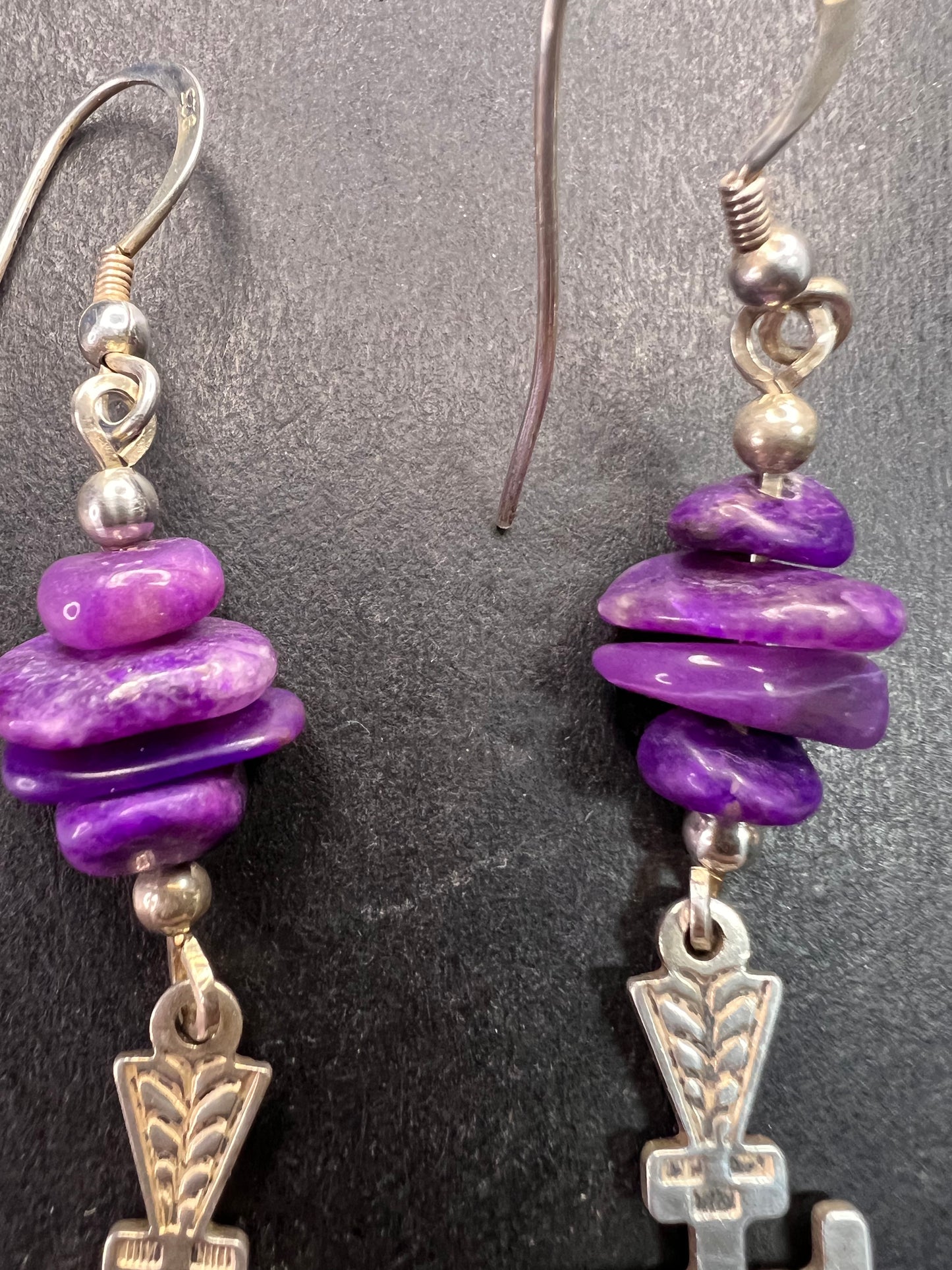 Vintage Sterling Silver Charoite Earrings – Kachina Dancer Dead Stock