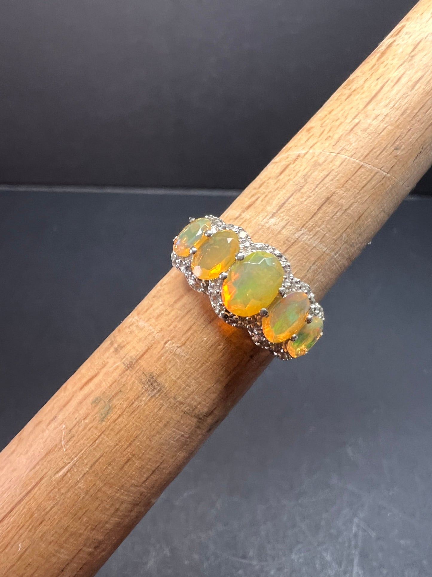 Vintage Ethiopian opal and zircon sterling silver ring size 7