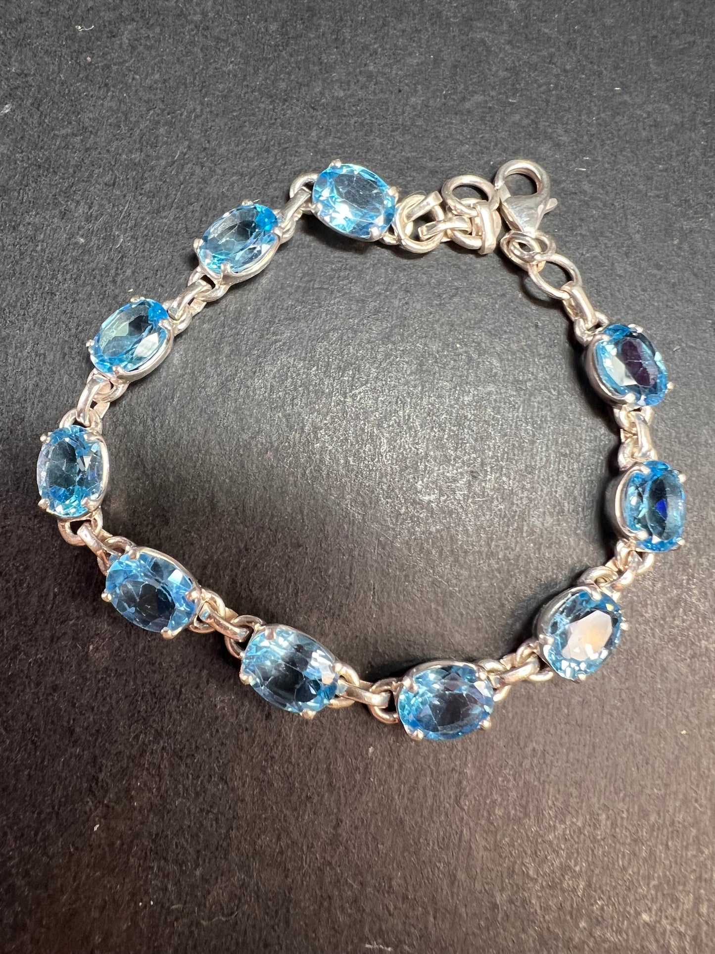 Vintage dead stock Swiss blue topaz sterling silver 8 inch bracelet