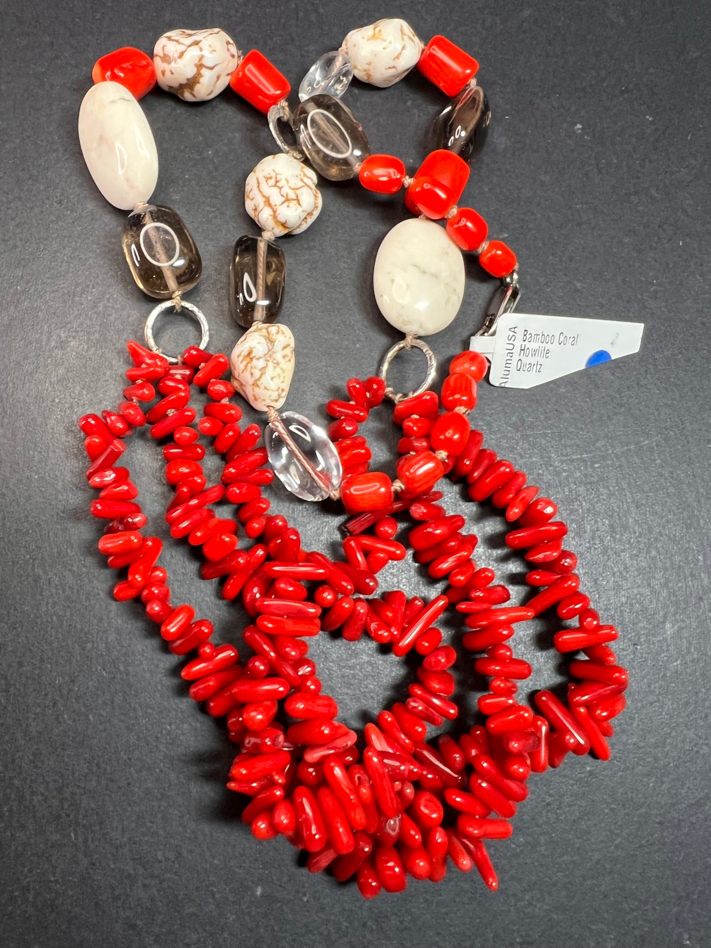 NEW Bamboo coral multi stone sterling silver necklace