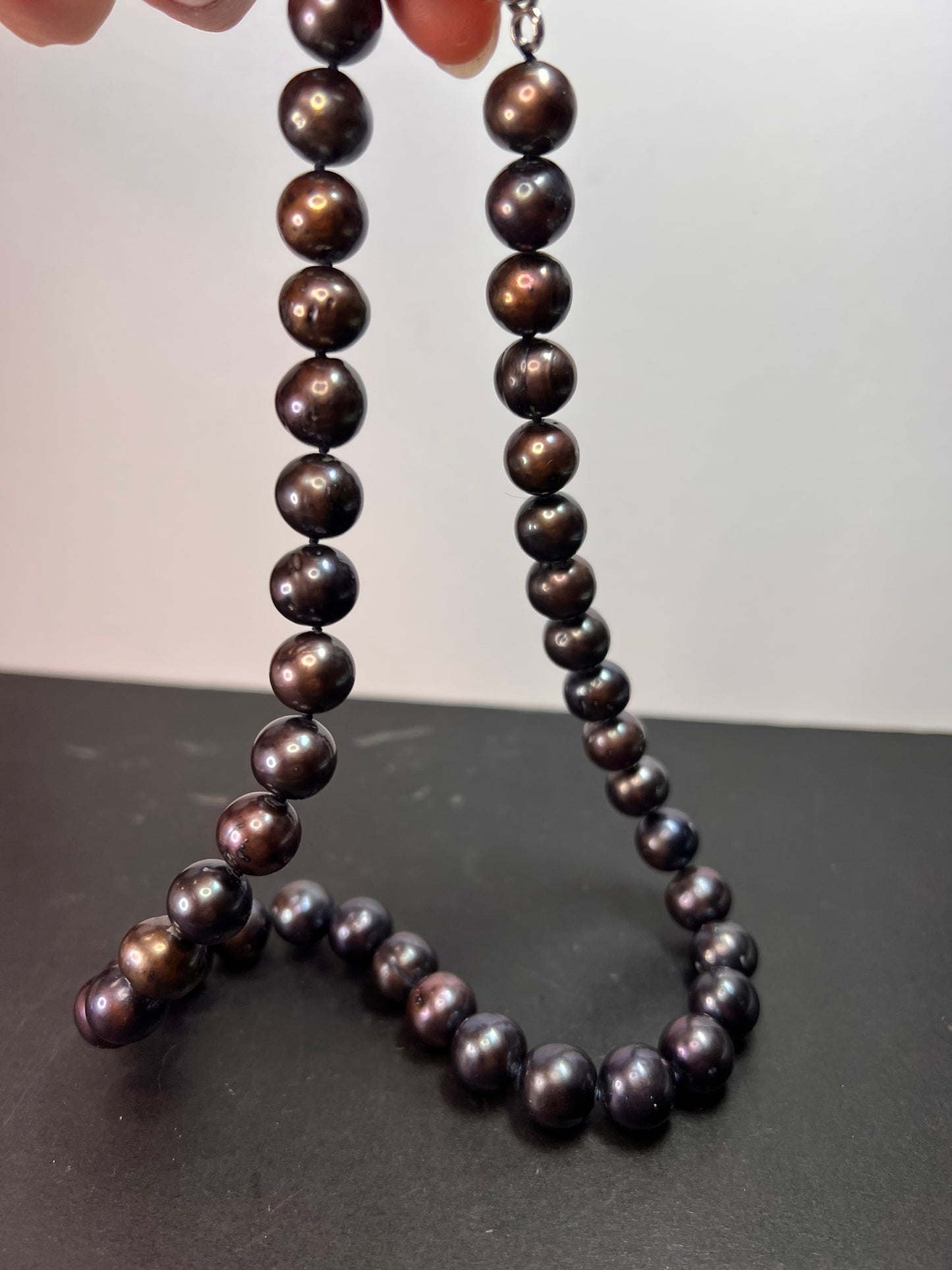 11-12mm cultured black pearl necklace with sterling silver jumbo clasp