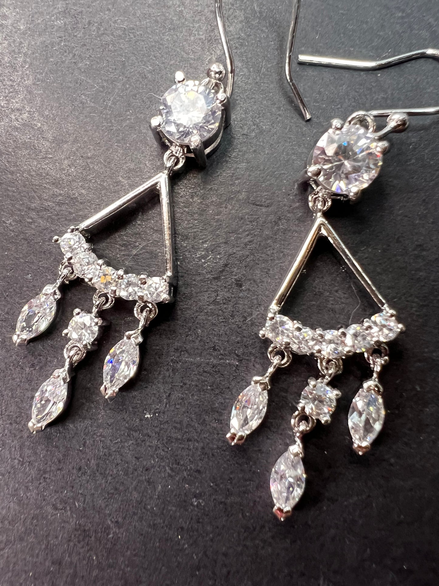 CZ chandelier earrings in platinum over rhodium