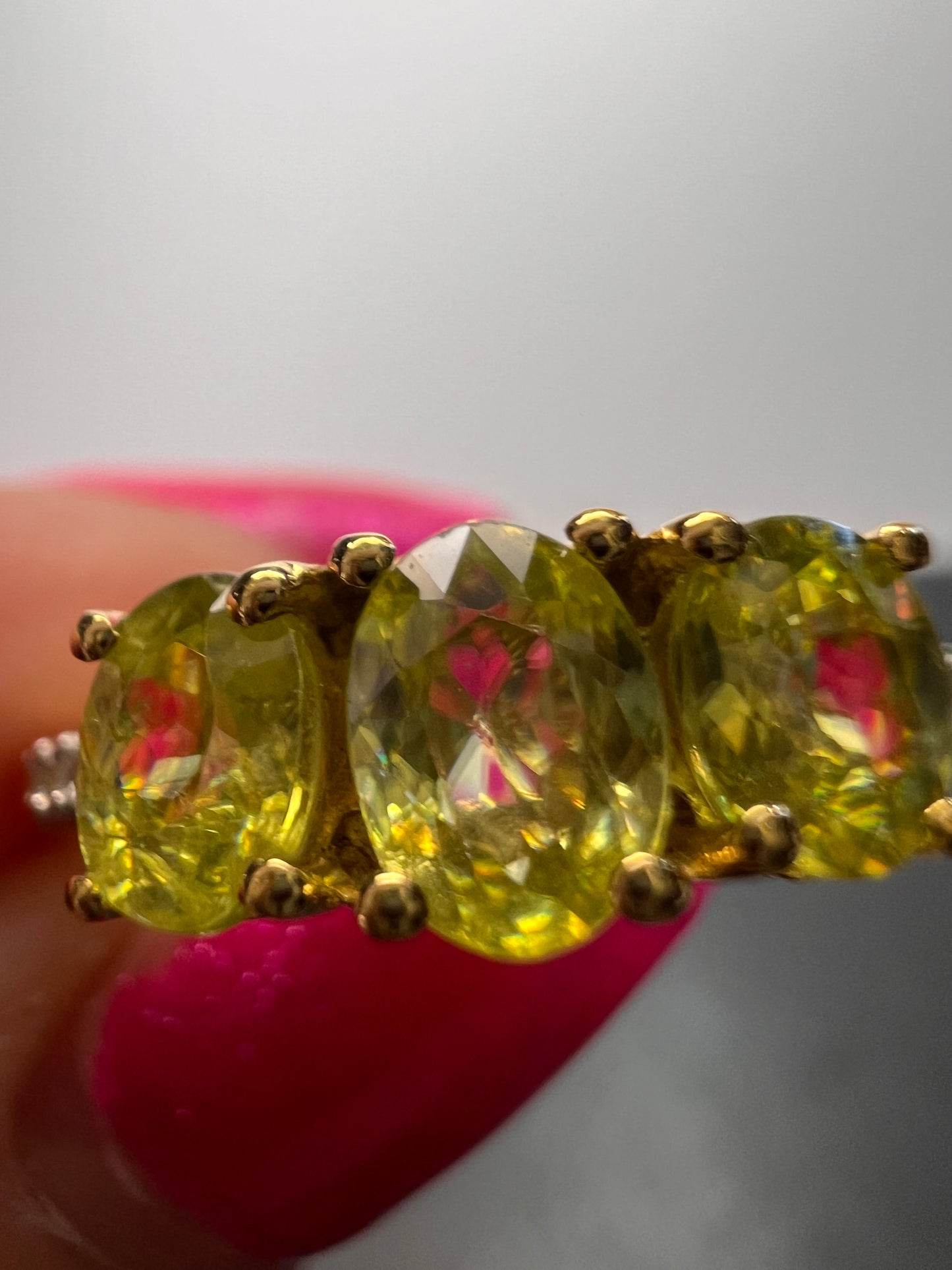 Sava sphene and white zircon triple stone ring in vermeil yellow gold over sterling silver size 8 *NEW*