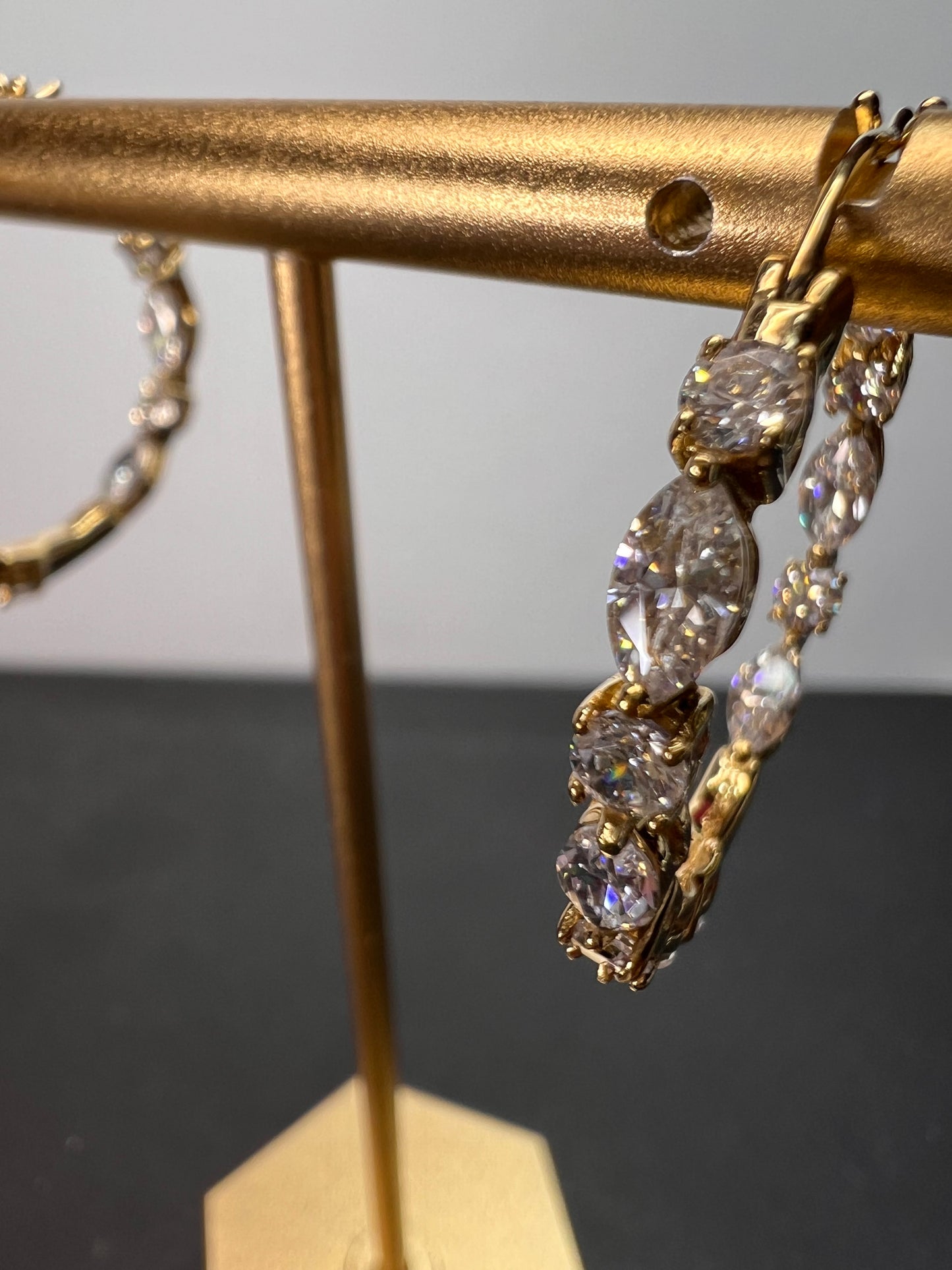 CZ inside out hoop earrings in gold over sterling silver