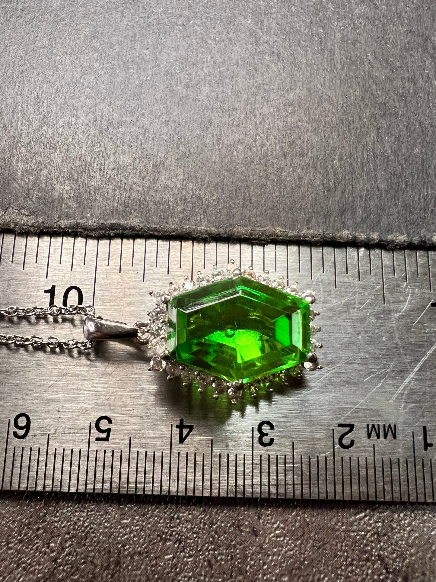 NEW Chartreuse Quartz & White Zircon Pendant Necklace 20” 16.15ctw