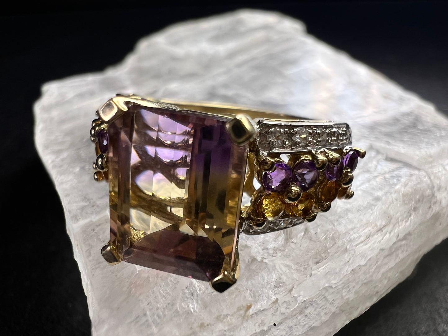 Ametrine Citrine Amethyst Ring 925 Vermeil SD Size 7
