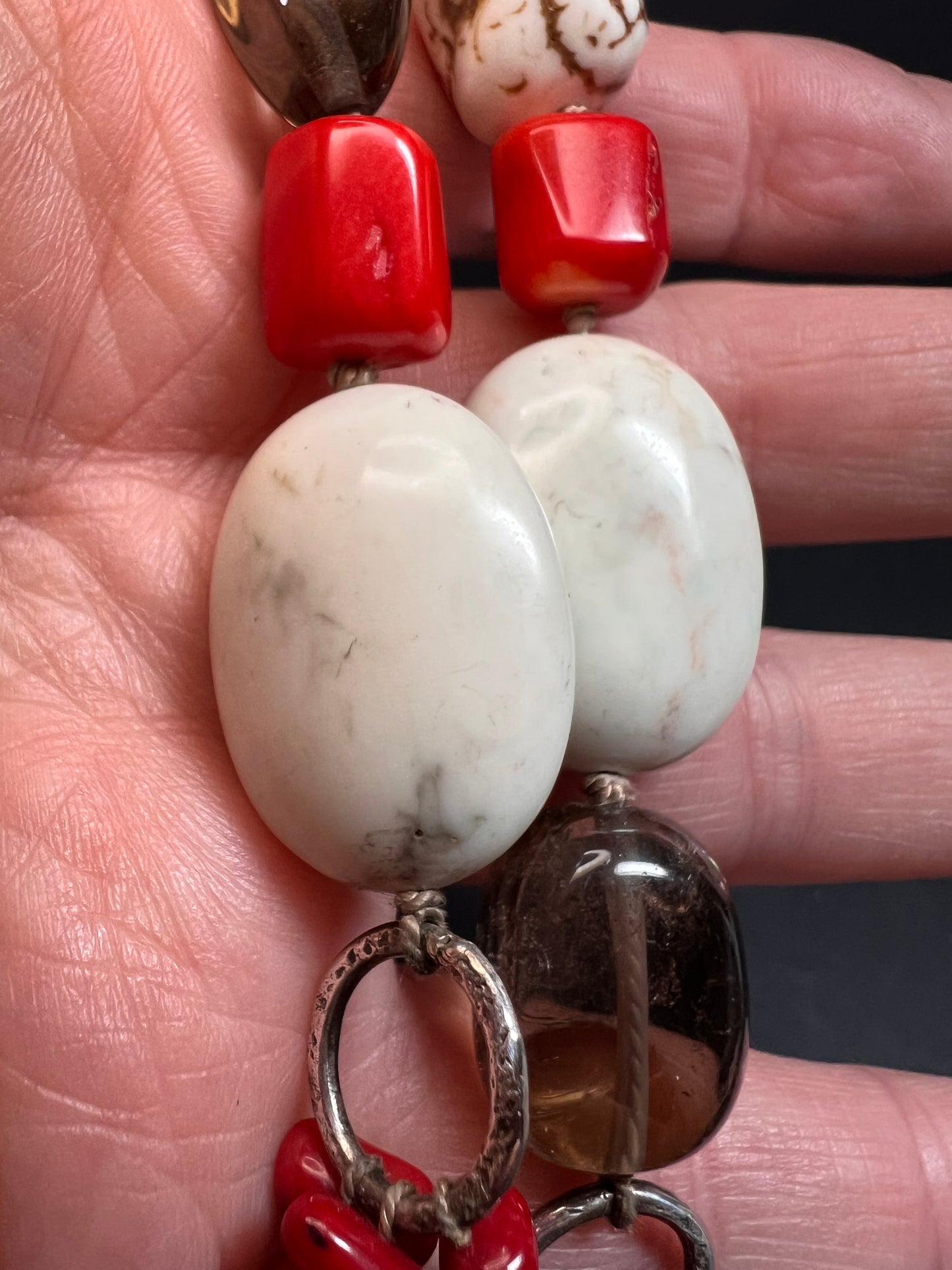 NEW Bamboo coral multi stone sterling silver necklace